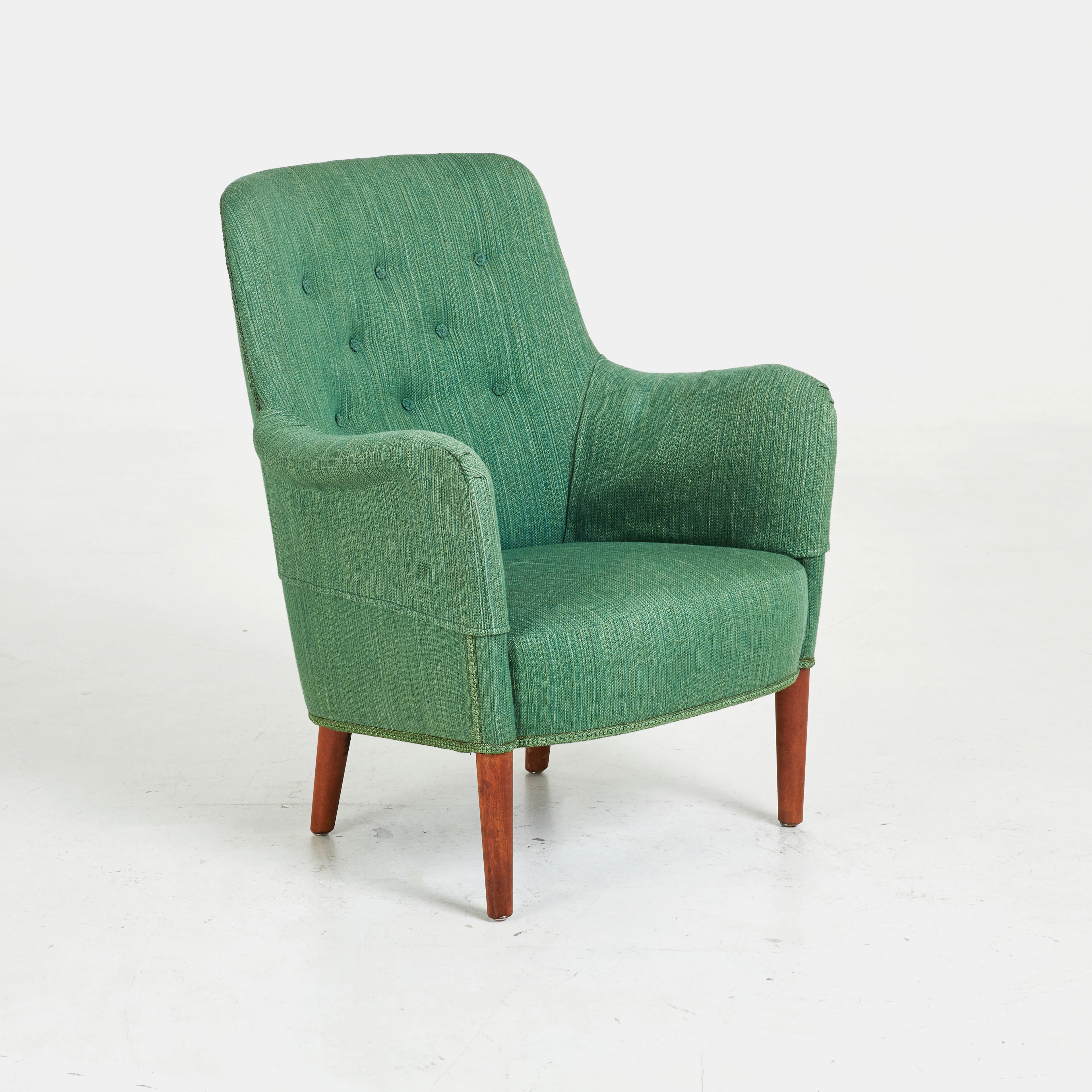 CARL MALMSTEN. Fåtölj, "Samsas", grön textilklädsel.