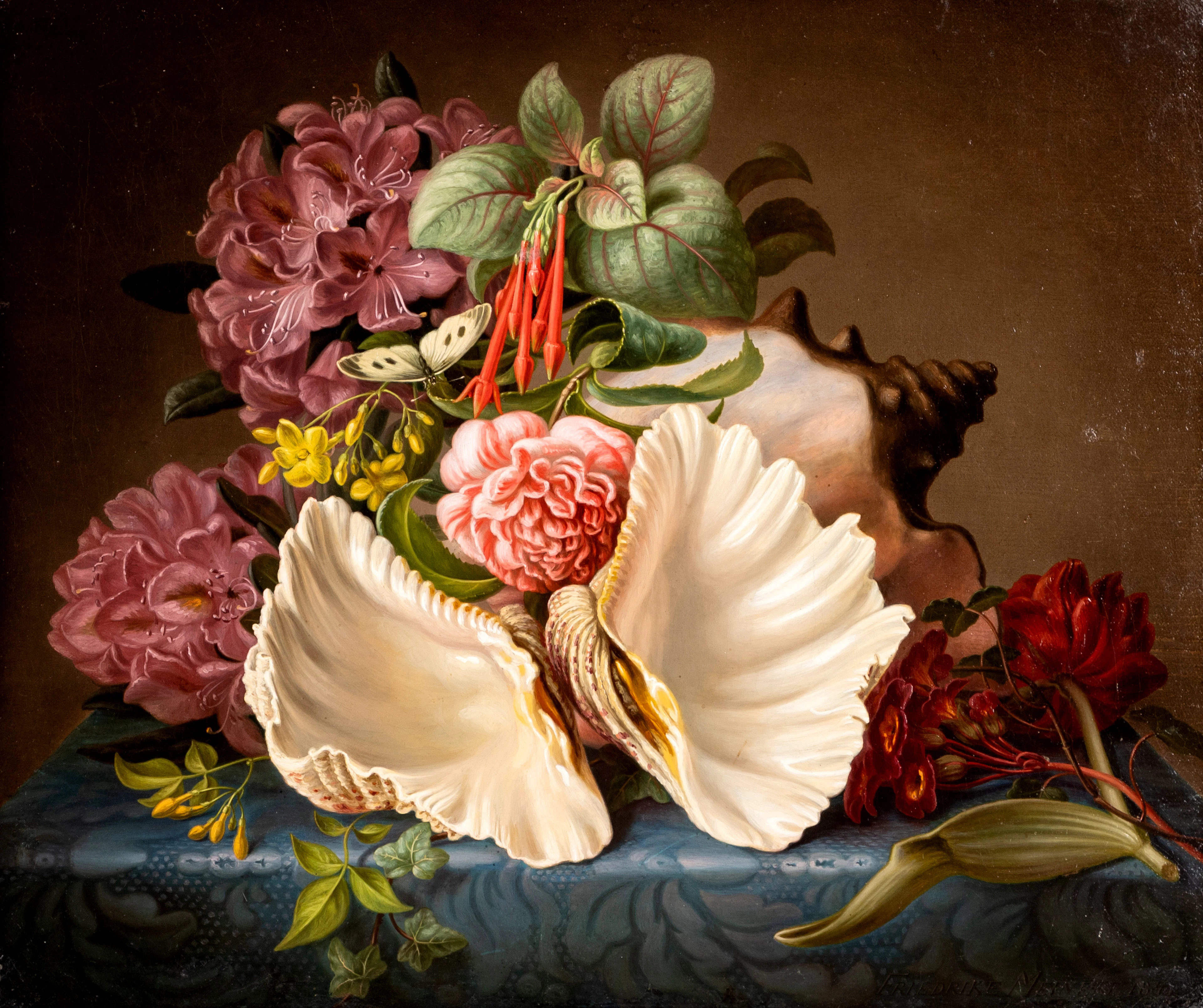 FRIEDERIKE MEINERT (1817-1875). Stilleben mit Blumen und Muscheln.
