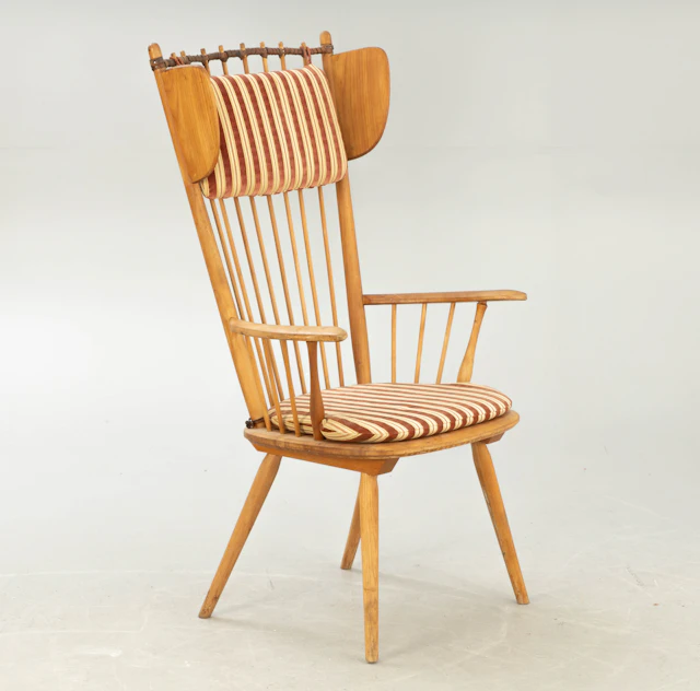 ALBERT HABERER (1908-1986). Ohrenbackensessel / Sprossen Armlehnstuhl