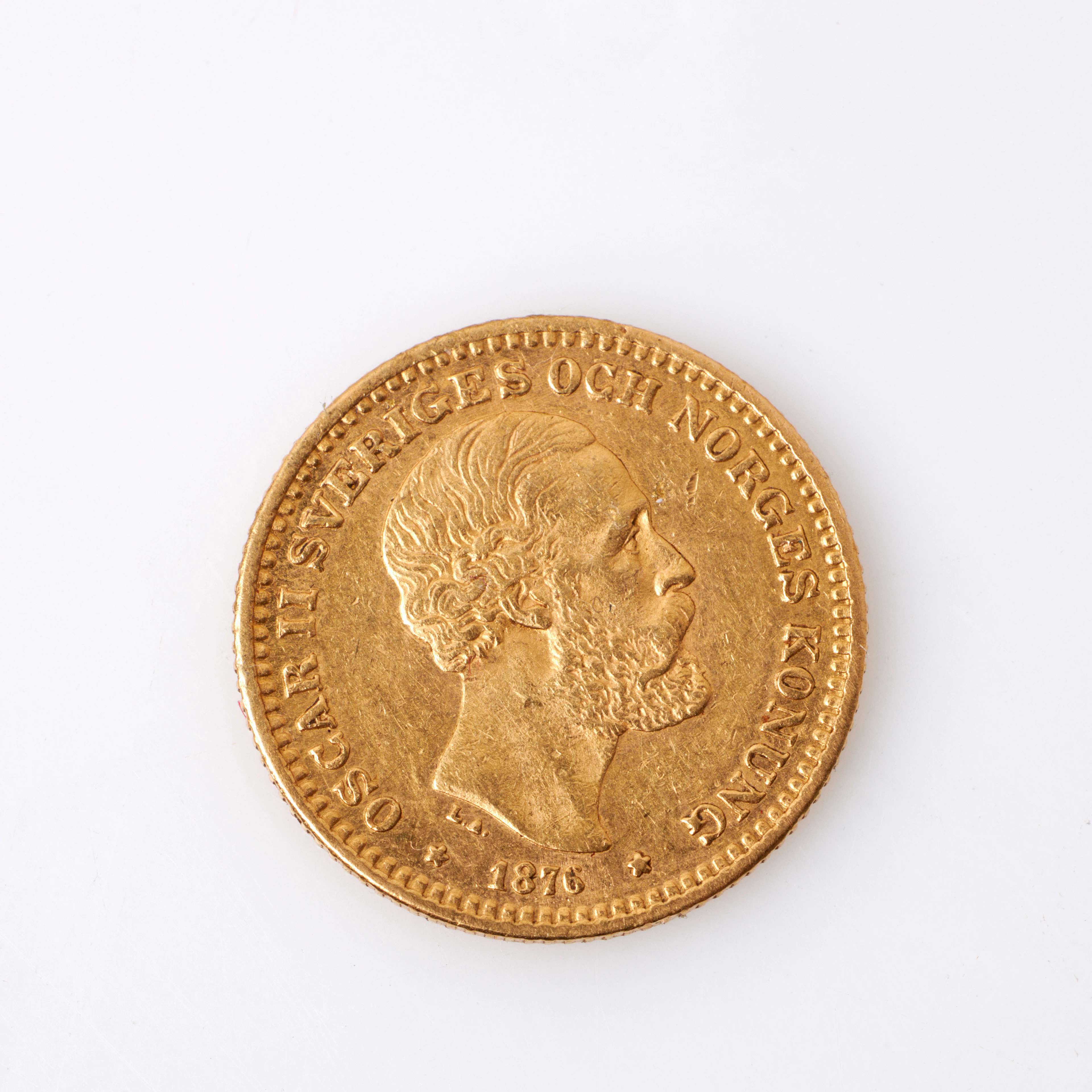 GULDMYNT, Oscar II 10 kronor 1876.