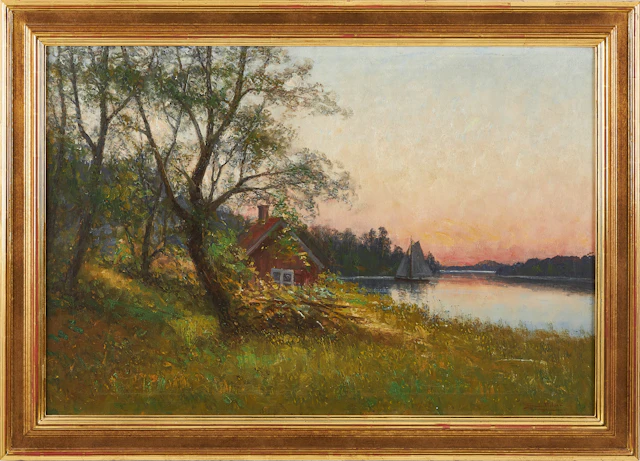 SEVERIN NILSON. Afton i skärgården, olja på duk, signerad.