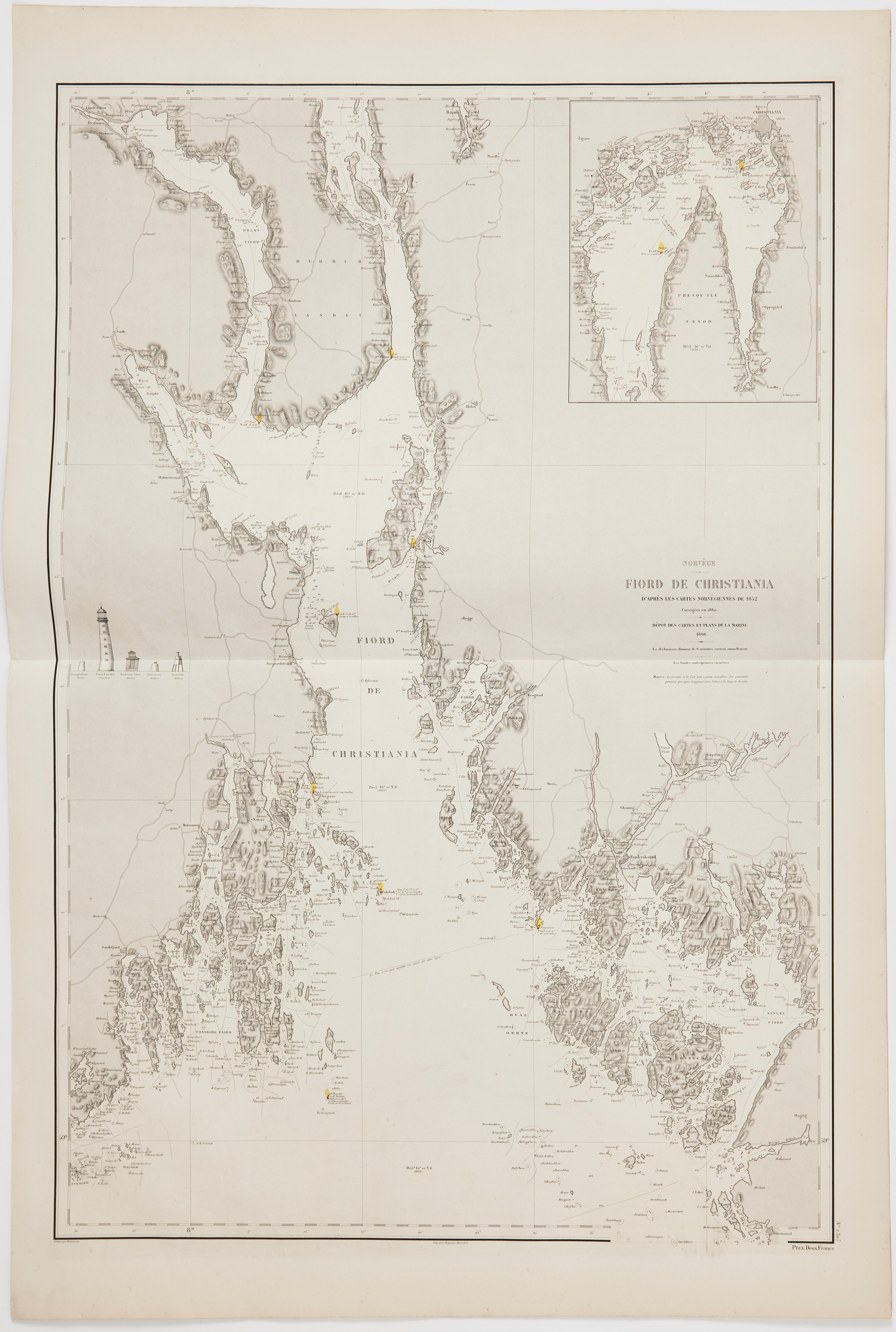 ORGE, OSLOFJORDEN M.M., 5 SJÖKORT DEPOT DE LA MARINE, ca 1872.