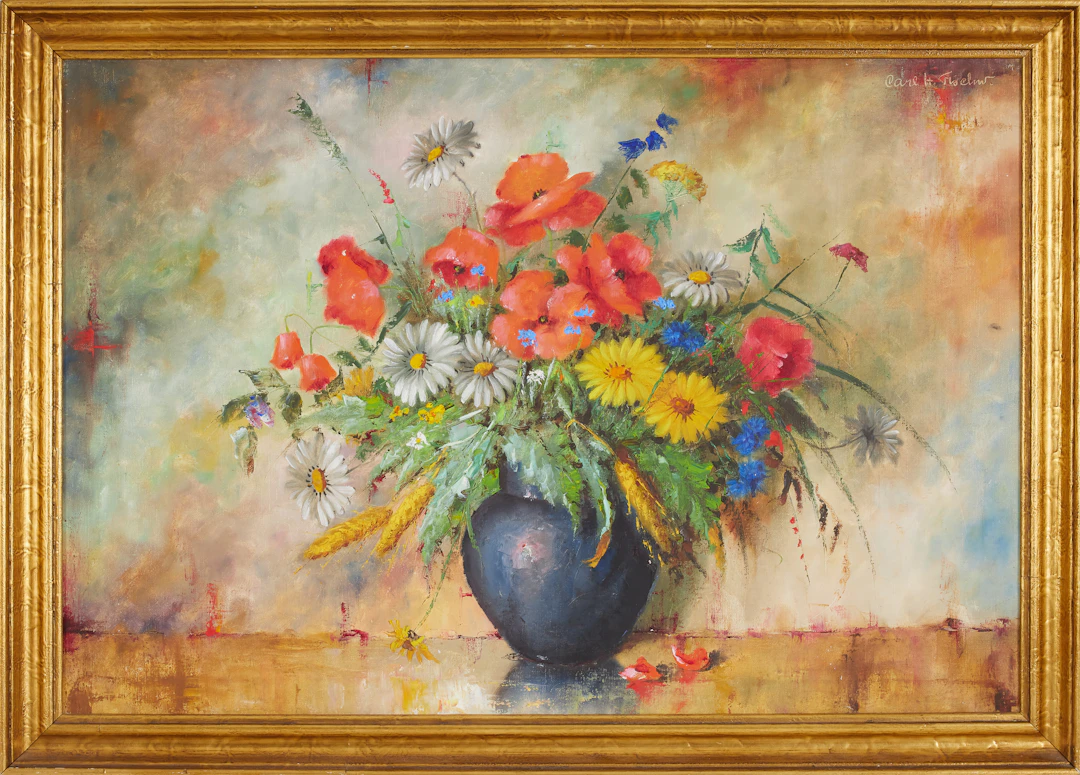 CARL HOLGER FISCHER. Blomsterstilleben, olja på duk, signerad.