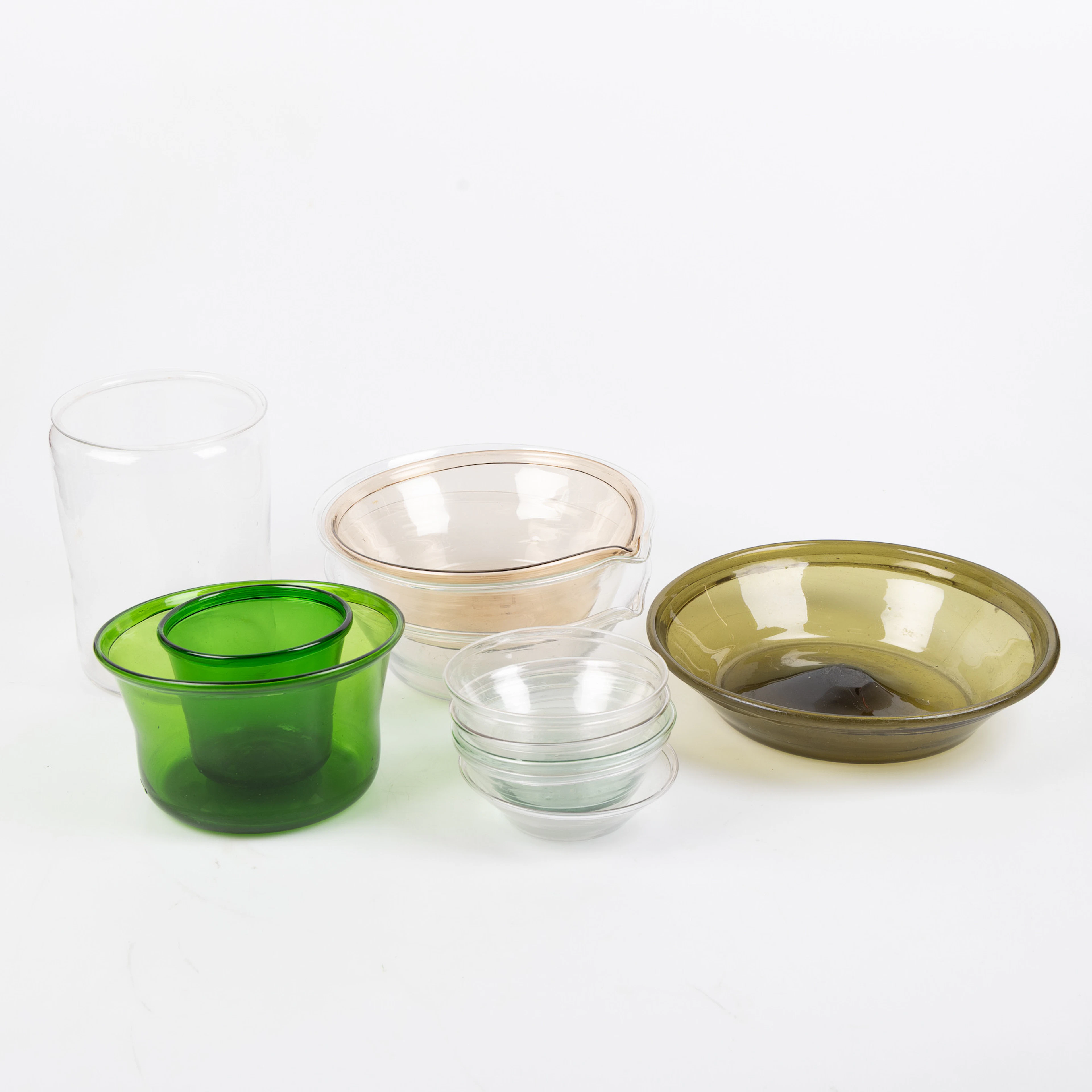 FILBUNKSSKÅLAR mm, 12 delar, glas, 1800-tal.