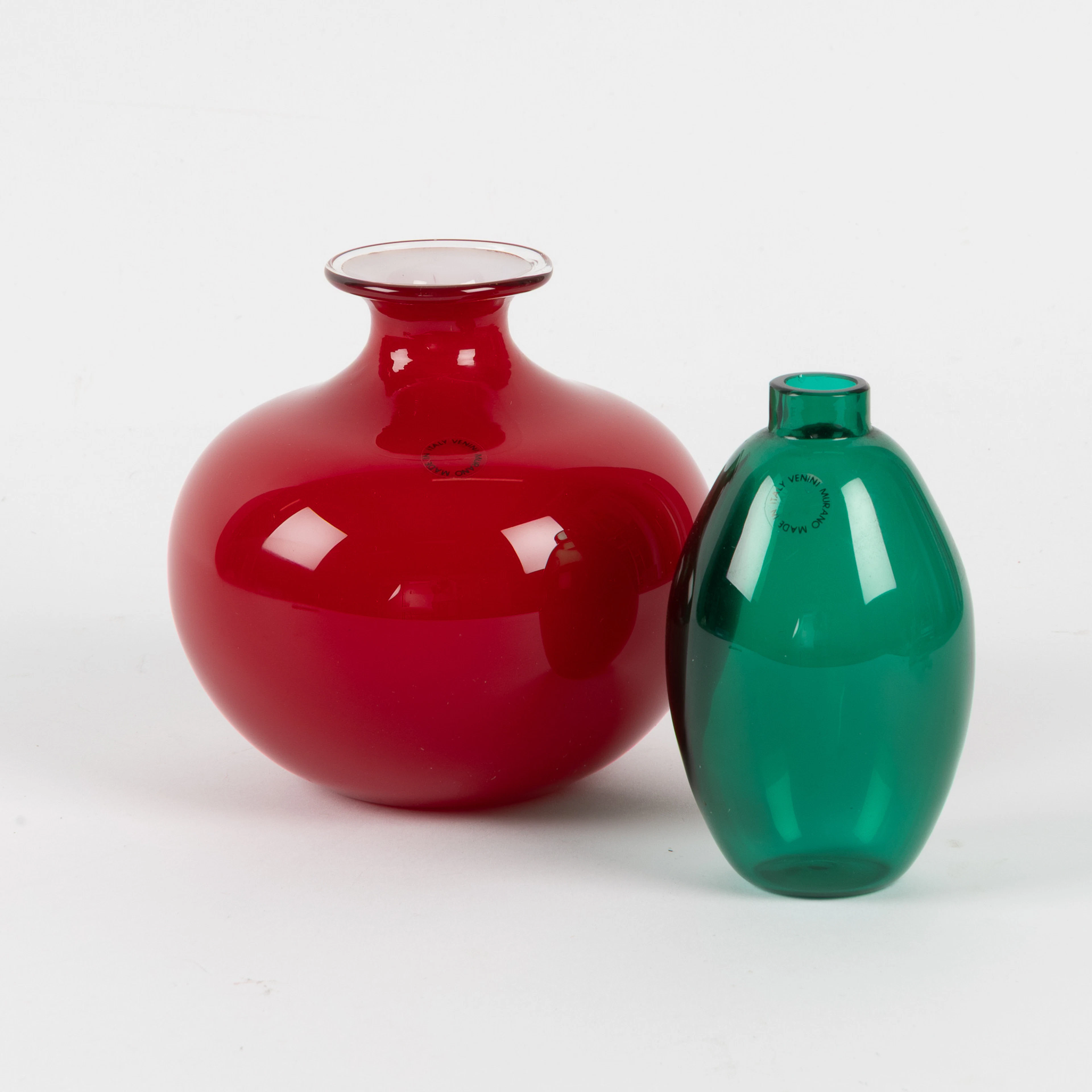 KONSTGLAS, 2 del, vas samt karaff, Venini, Murano, signerade, Italien