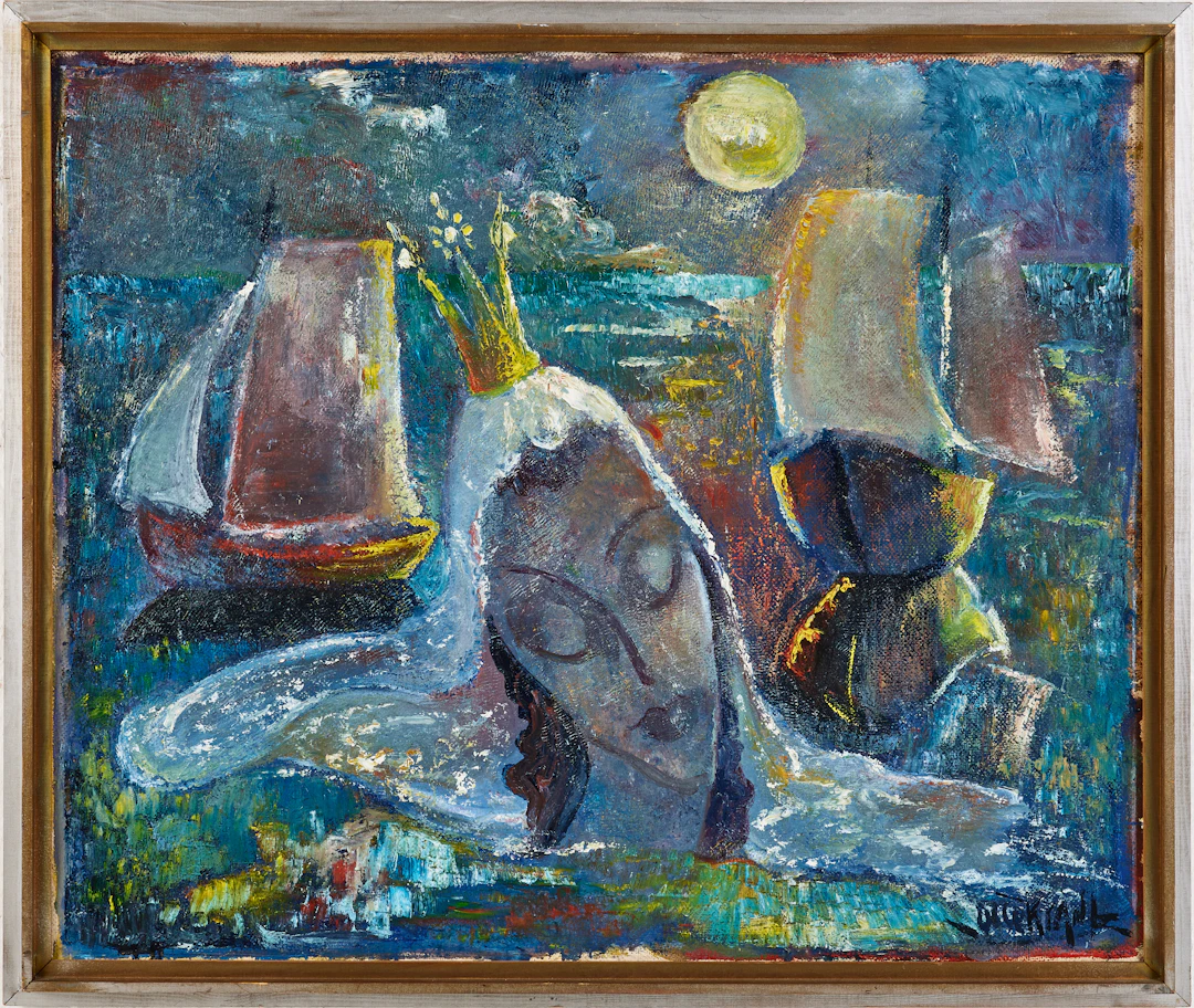 OLLE KRANTZ (1906-1999). abstrakt figurkomposition, olja på duk, signerad.