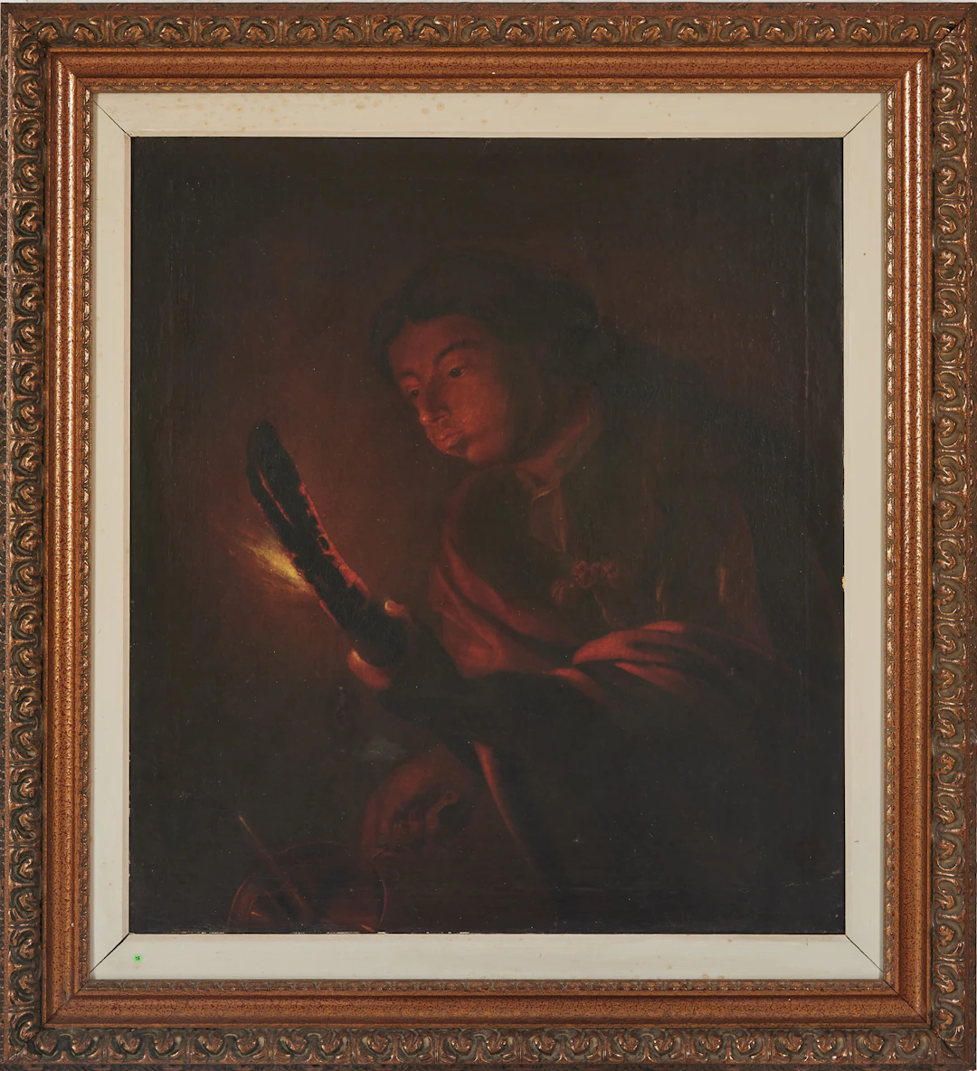 GODFRIED SCHALKEN. EFTER. "A Boy Blowing on a Firebrand to Light a