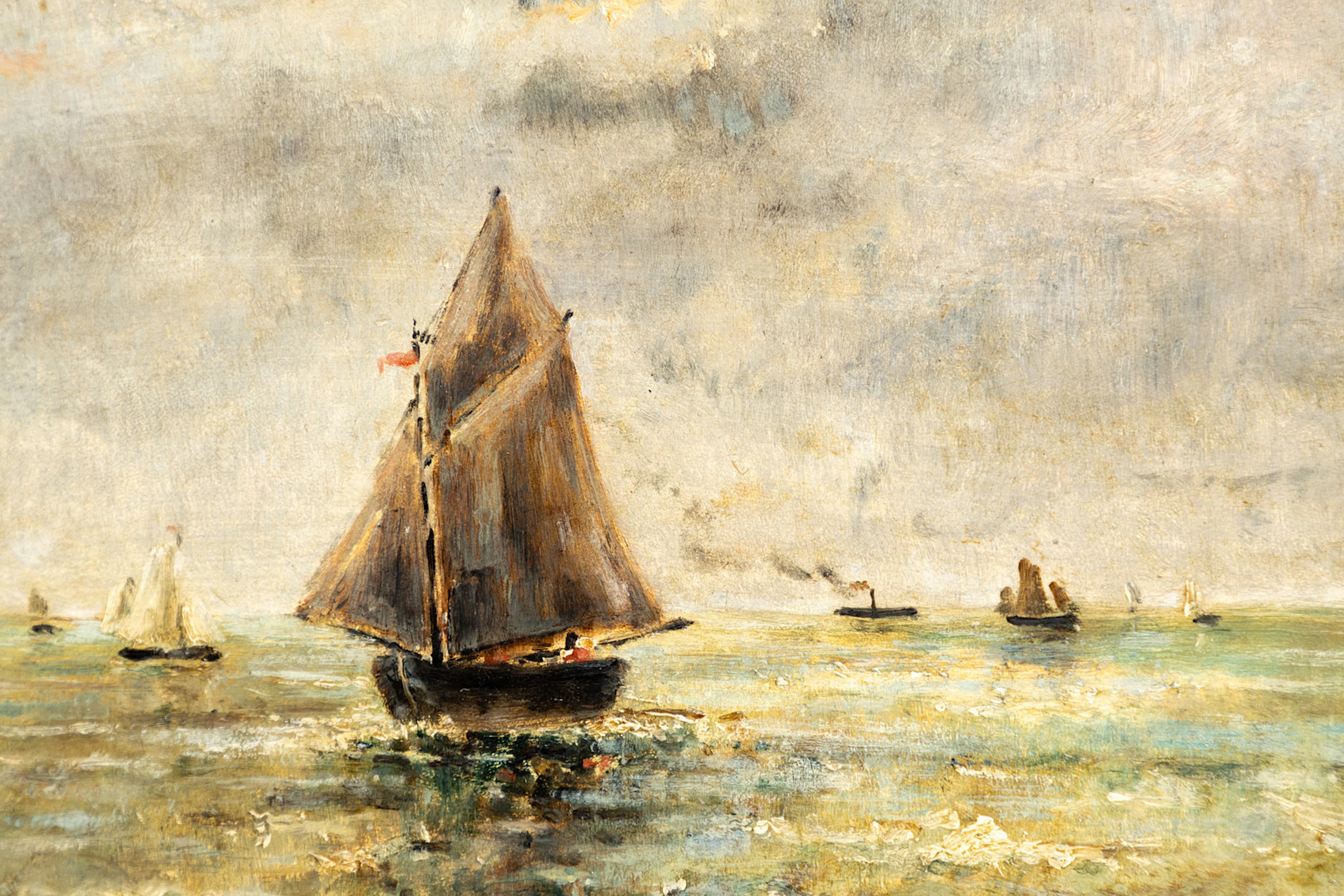ALFRED STEVENS (1823-1906). Meereslandschaft mit Segelbooten.
