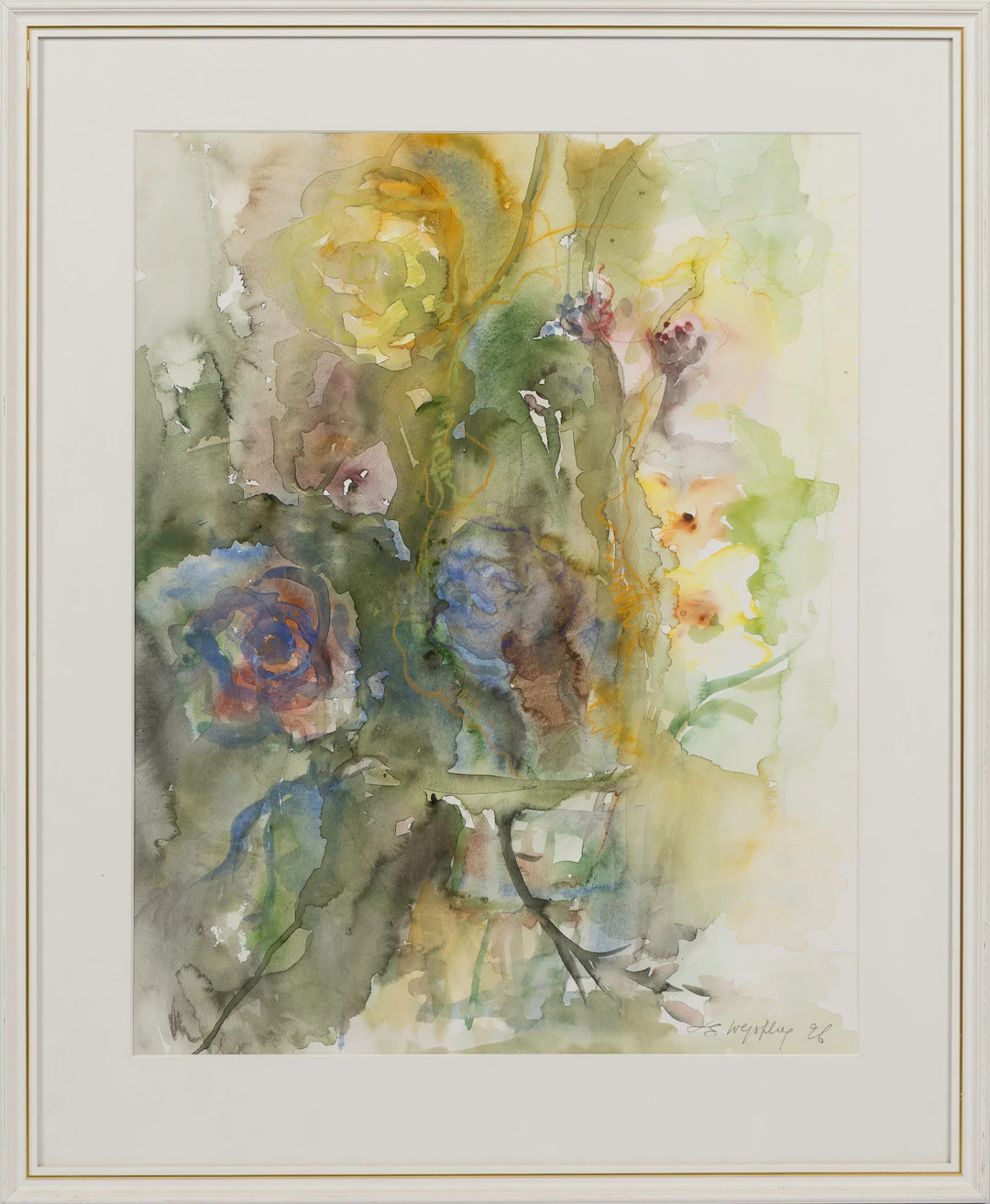 ELISABETH WEISFLOG. "Blommor", akvarell, signerad, daterad -96.