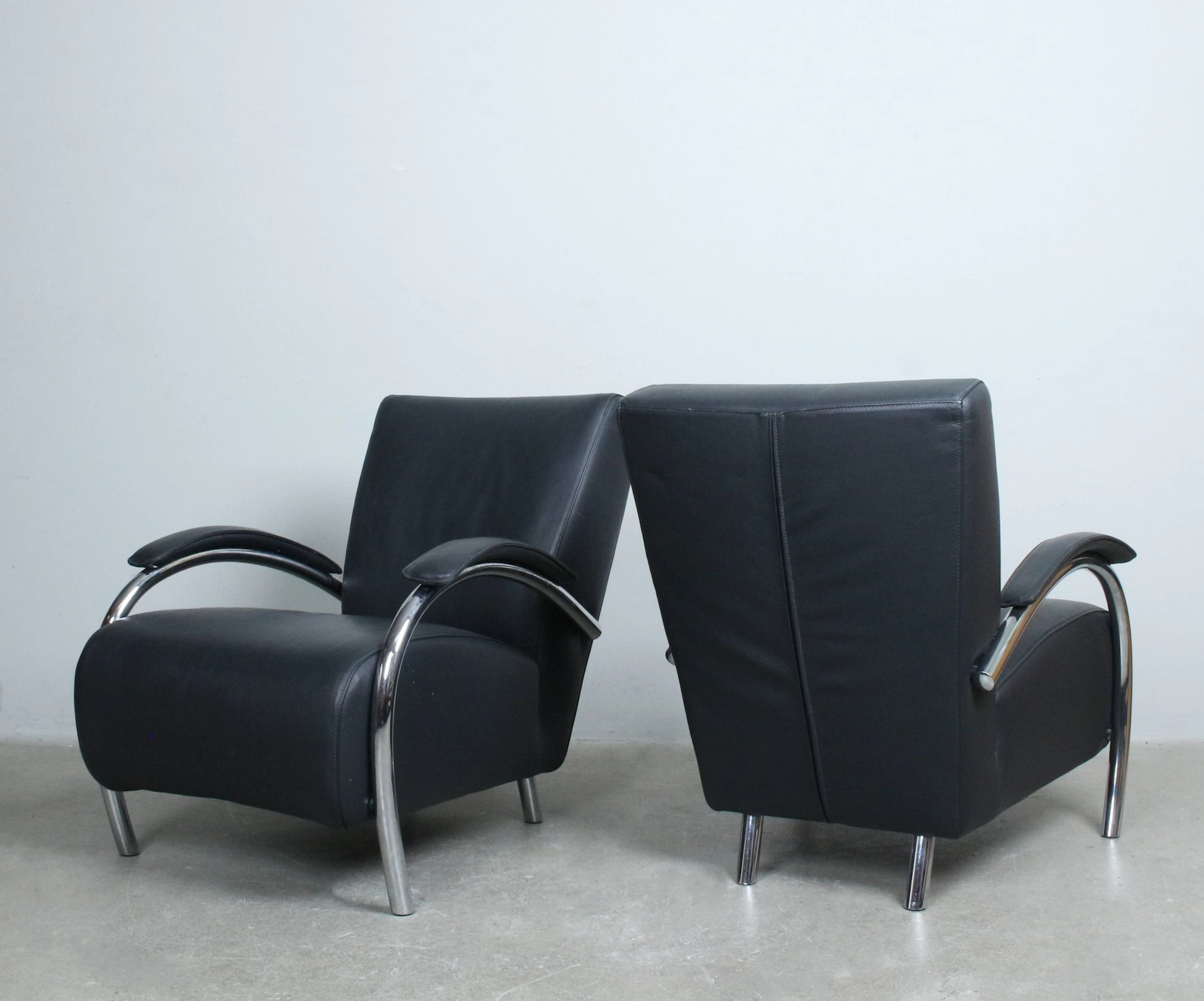Paar MOLINARI Lounge Chairs "Accademia", Leder, Stahlrohr Bauhaus