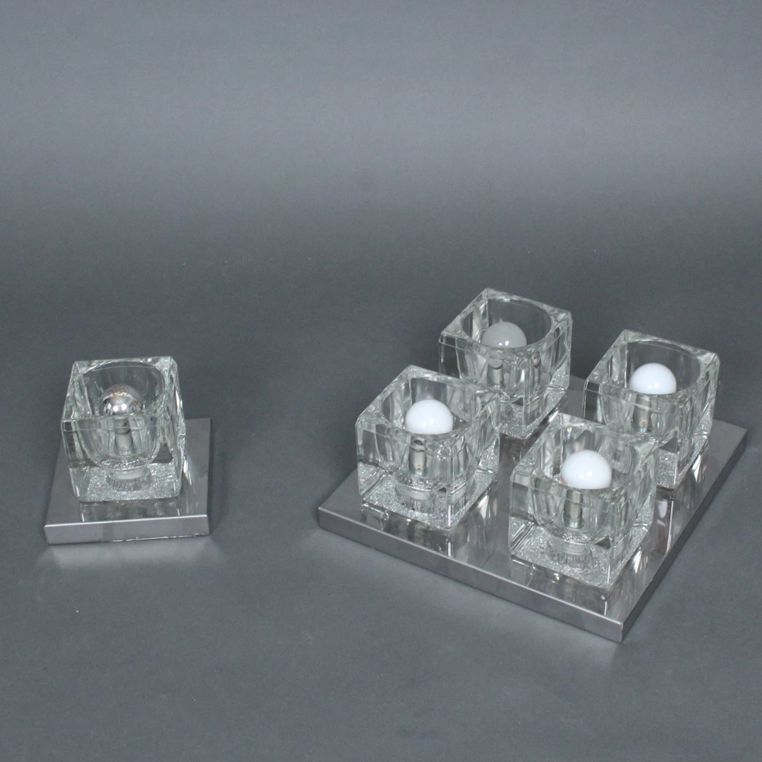 PEILL & PUTZLER. Wand und Deckenleuchte, '' Ice Cube '', Chrom, Glas, 1970er.