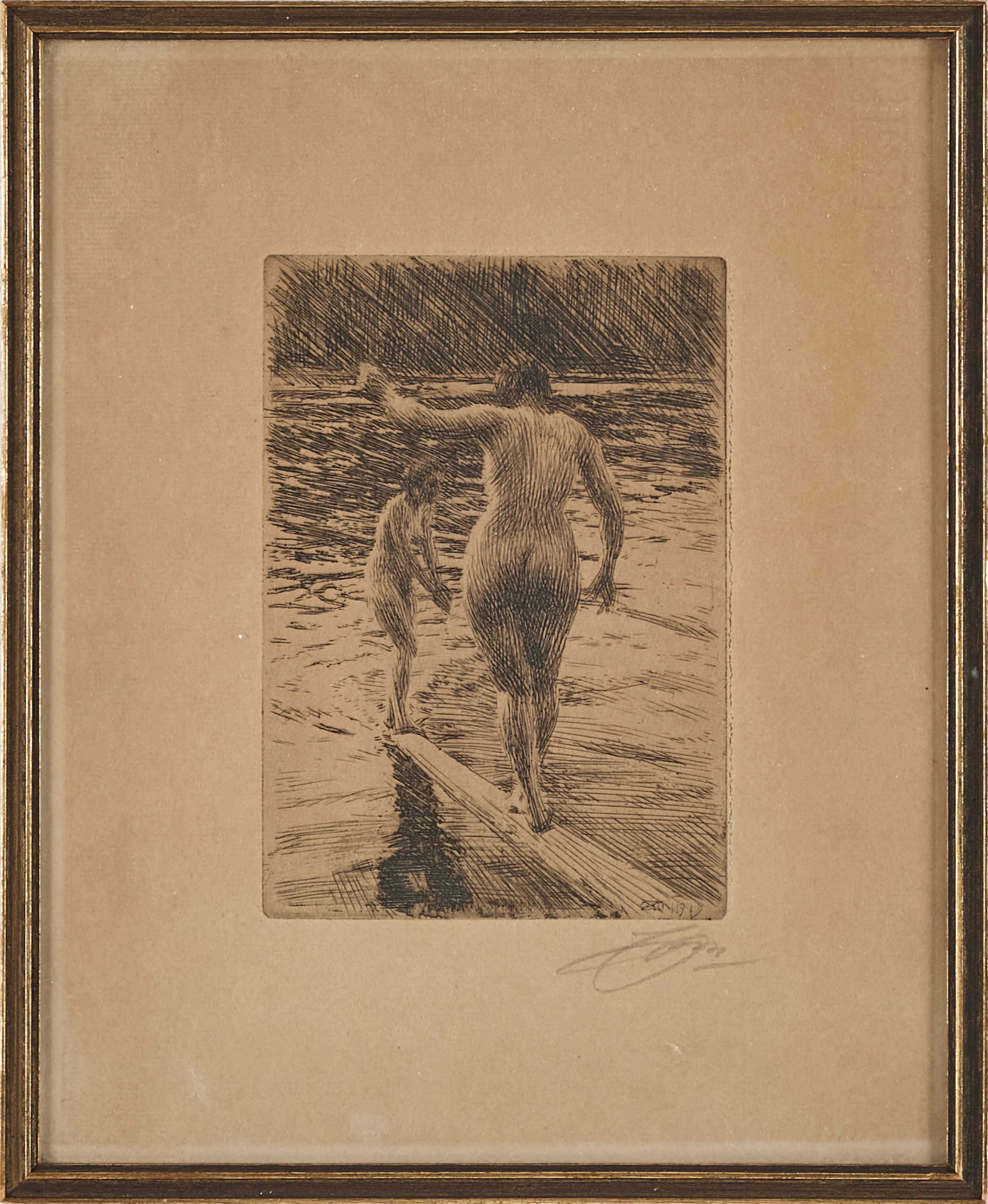 ANDERS ZORN. "Balans" etsning, signerad med blyerts, i plåten signerad