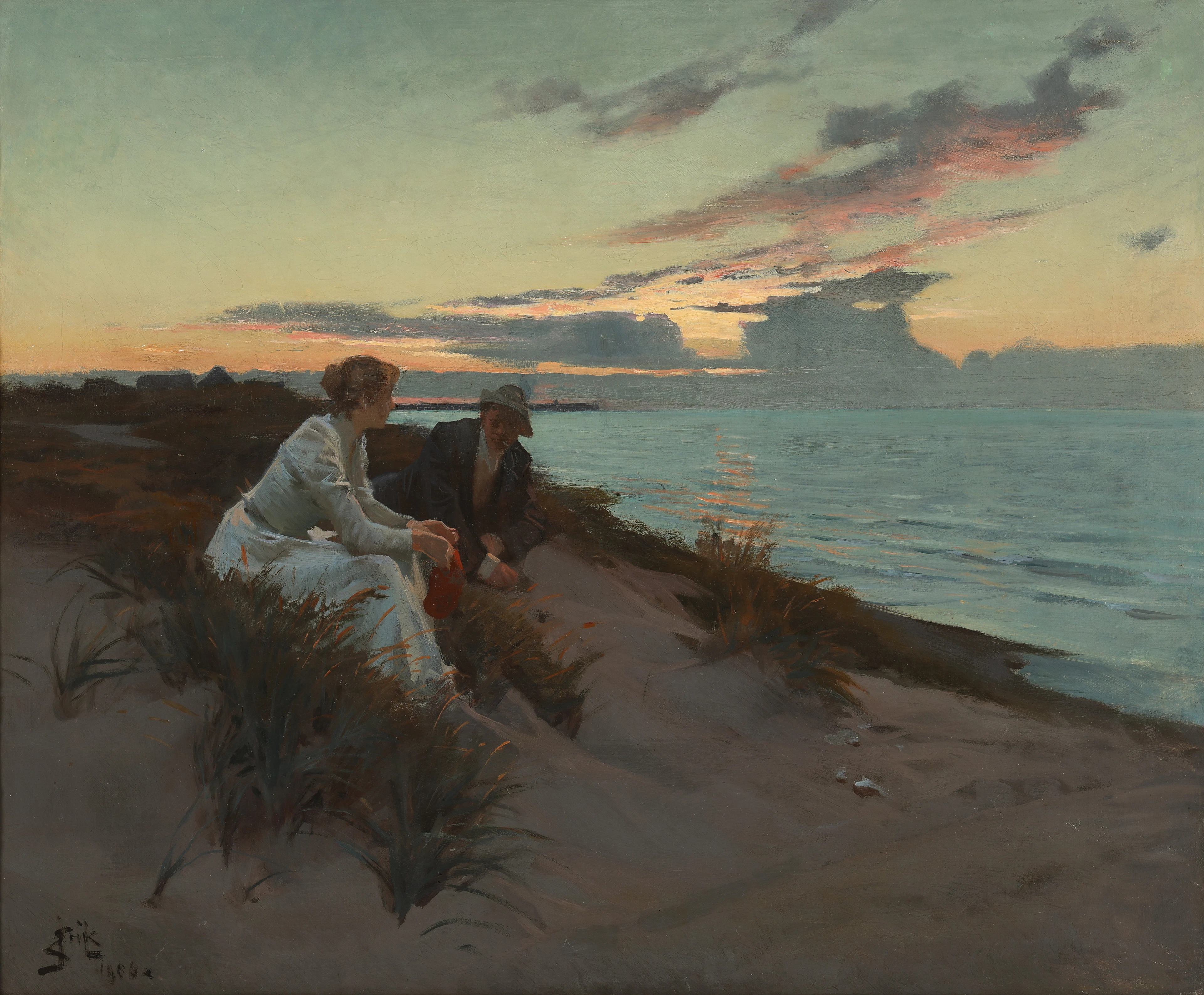 ERIK HENNINGSEN (DENMARK 1855-1930). Watching the sunset.