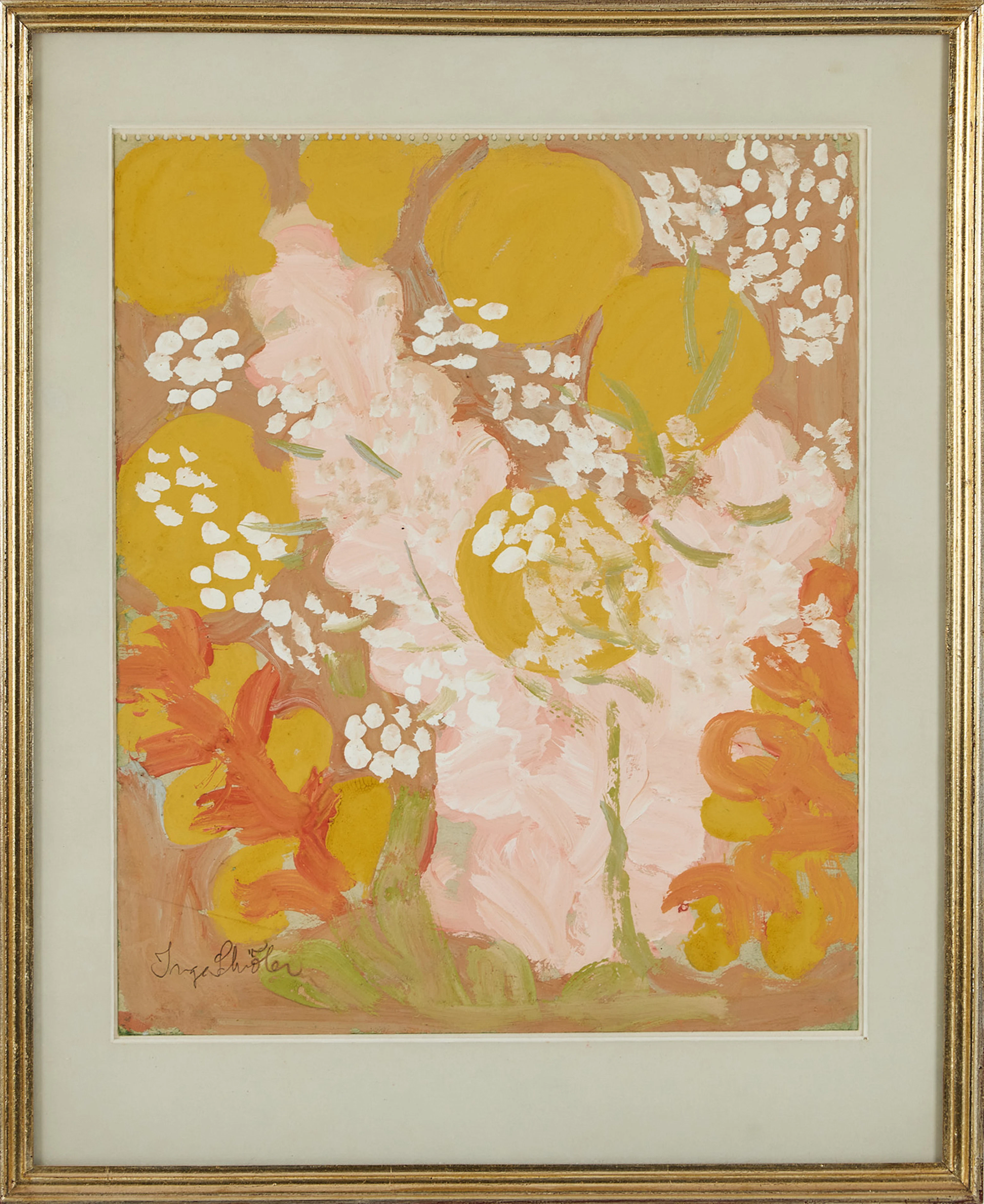 INGE SCHIÖLER. Stilleben, Gouache på papper, signerad.