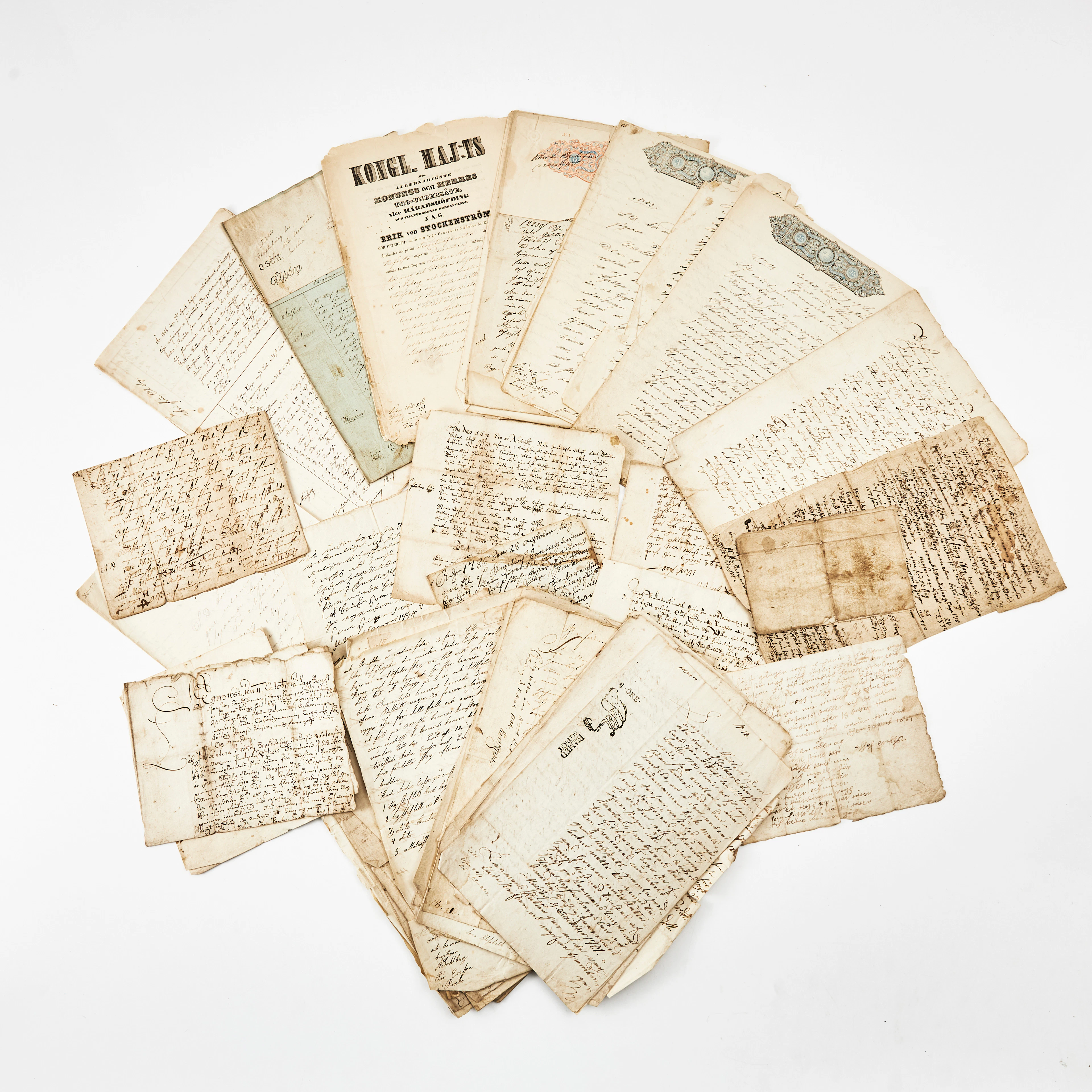 SAMLING HANDSKRIFTER, ca 50 st, 1600-tal - 1800-tal.