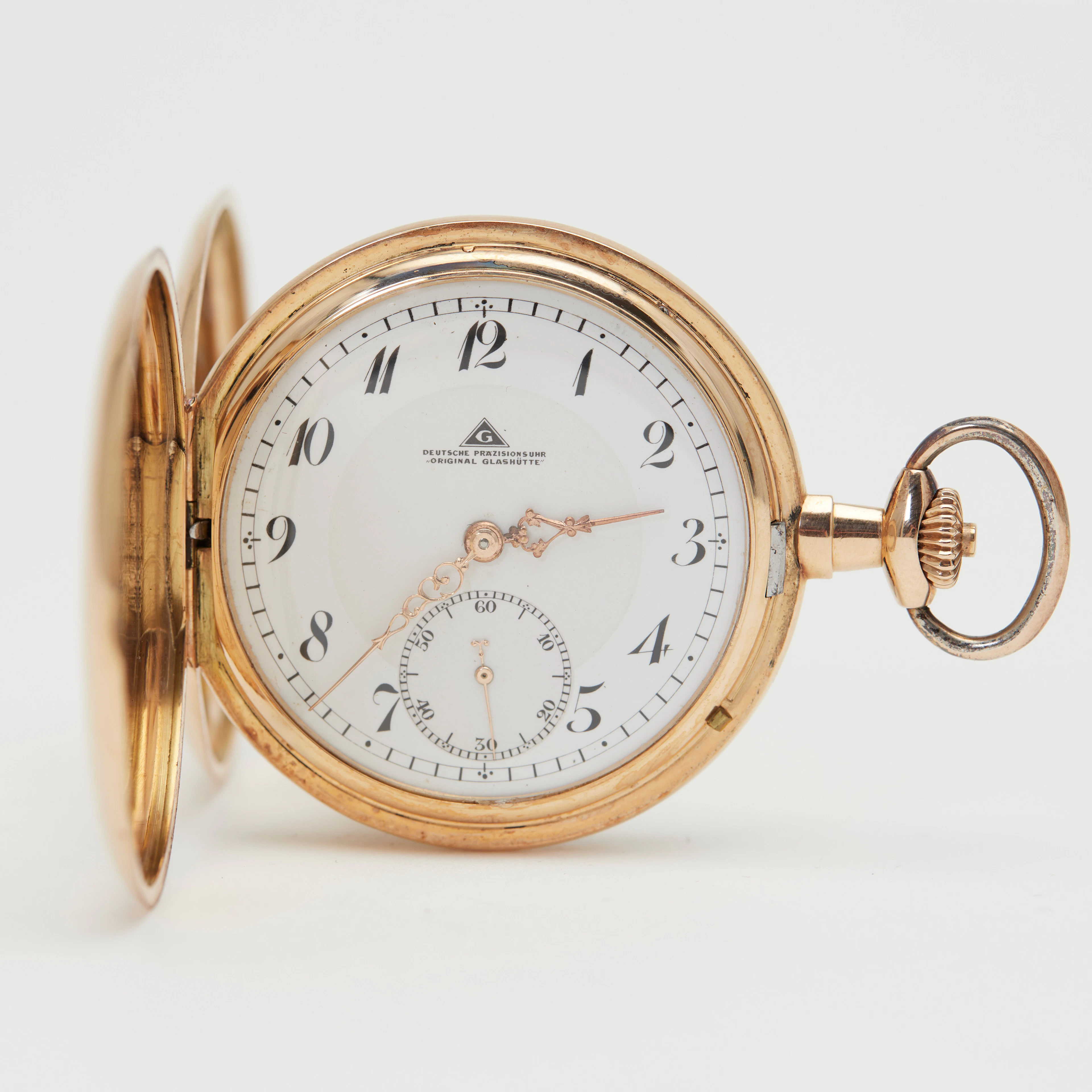 GLASHÜTTE. Savonnette-Taschenuhr, Fullset, 585er Gelbgold, um 1920
