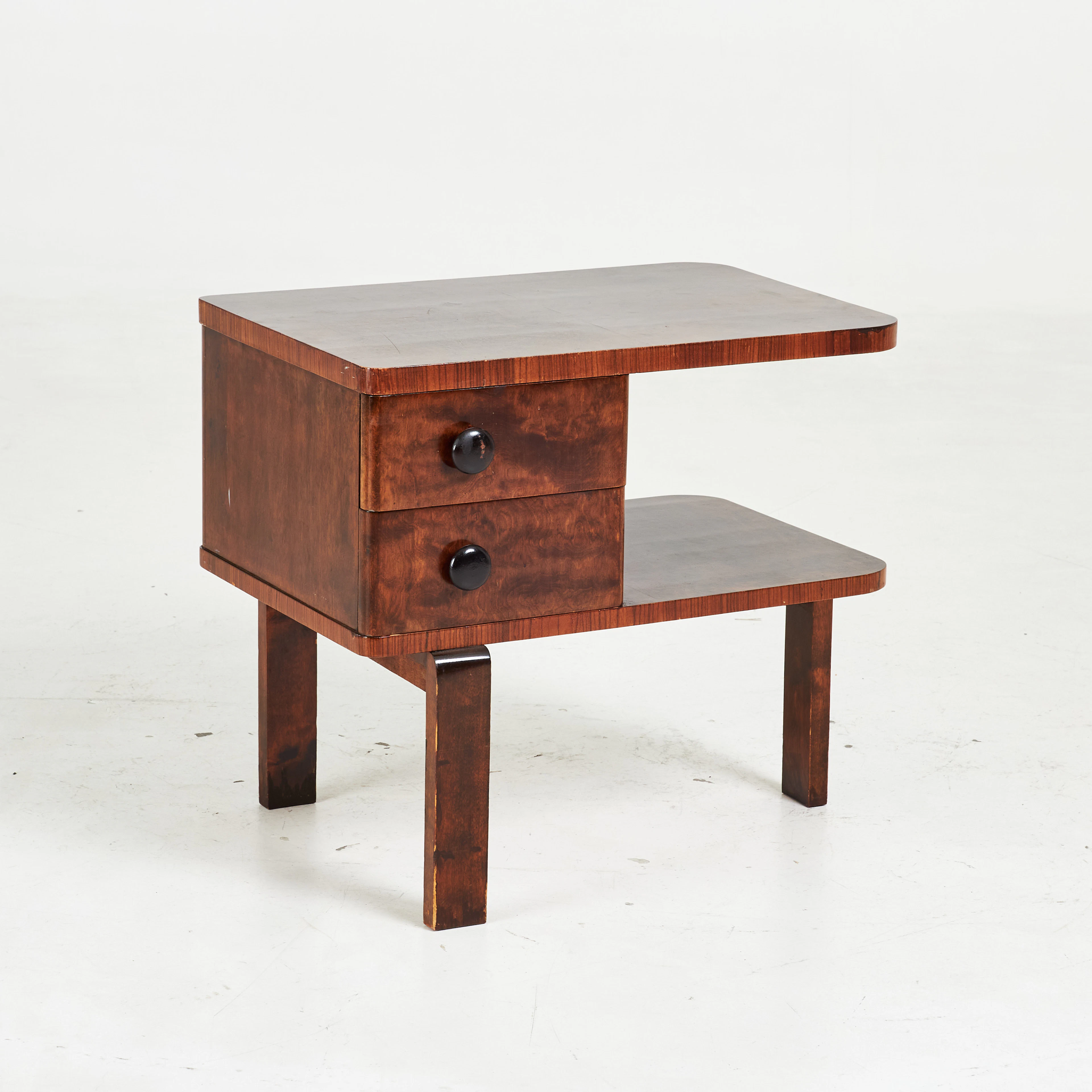 RÖKBORD. Art Deco, bonad björk, 2 lådor.