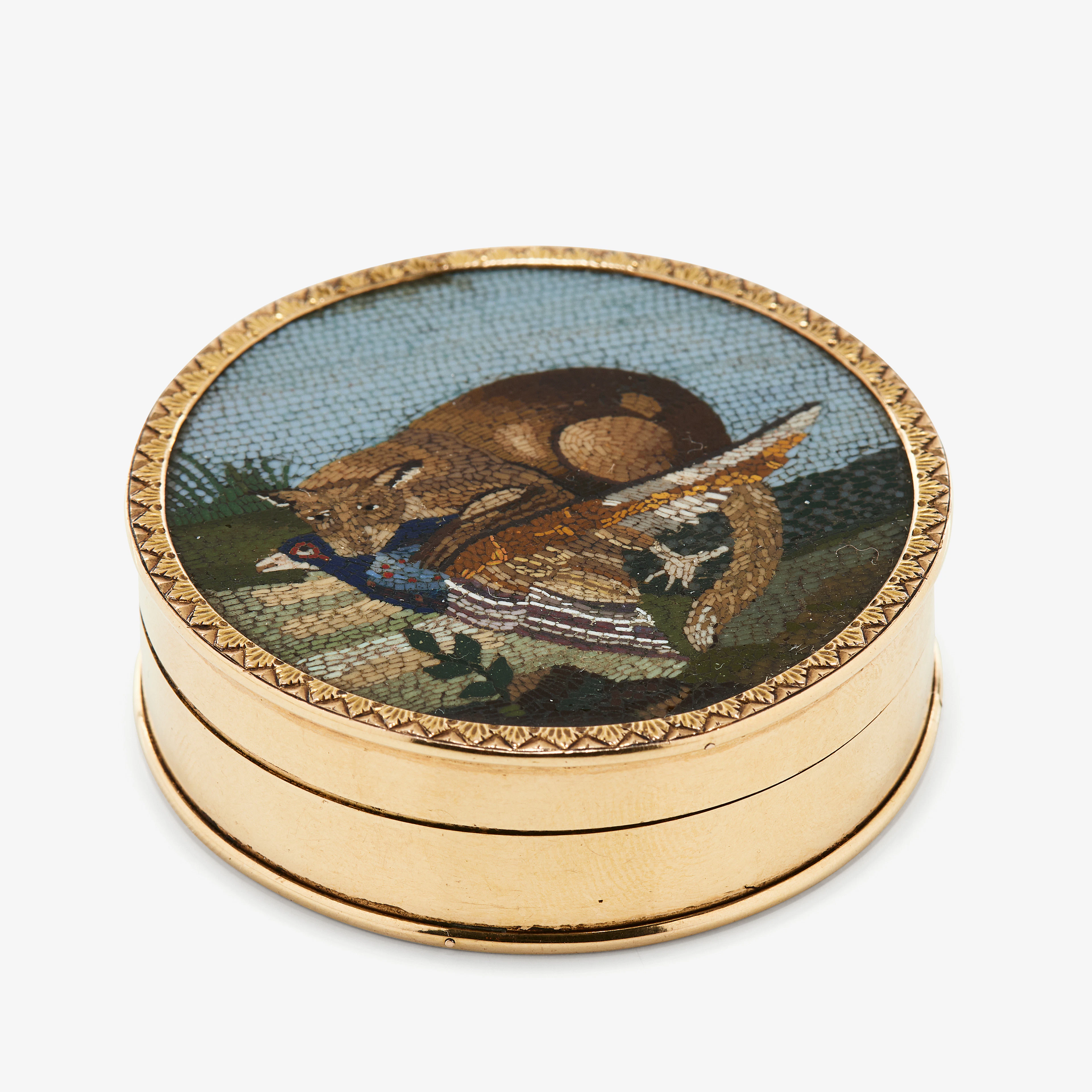 DOSA, 18K guld och mikromosaik, av Ludvig Sturm, Stockholm 1816.