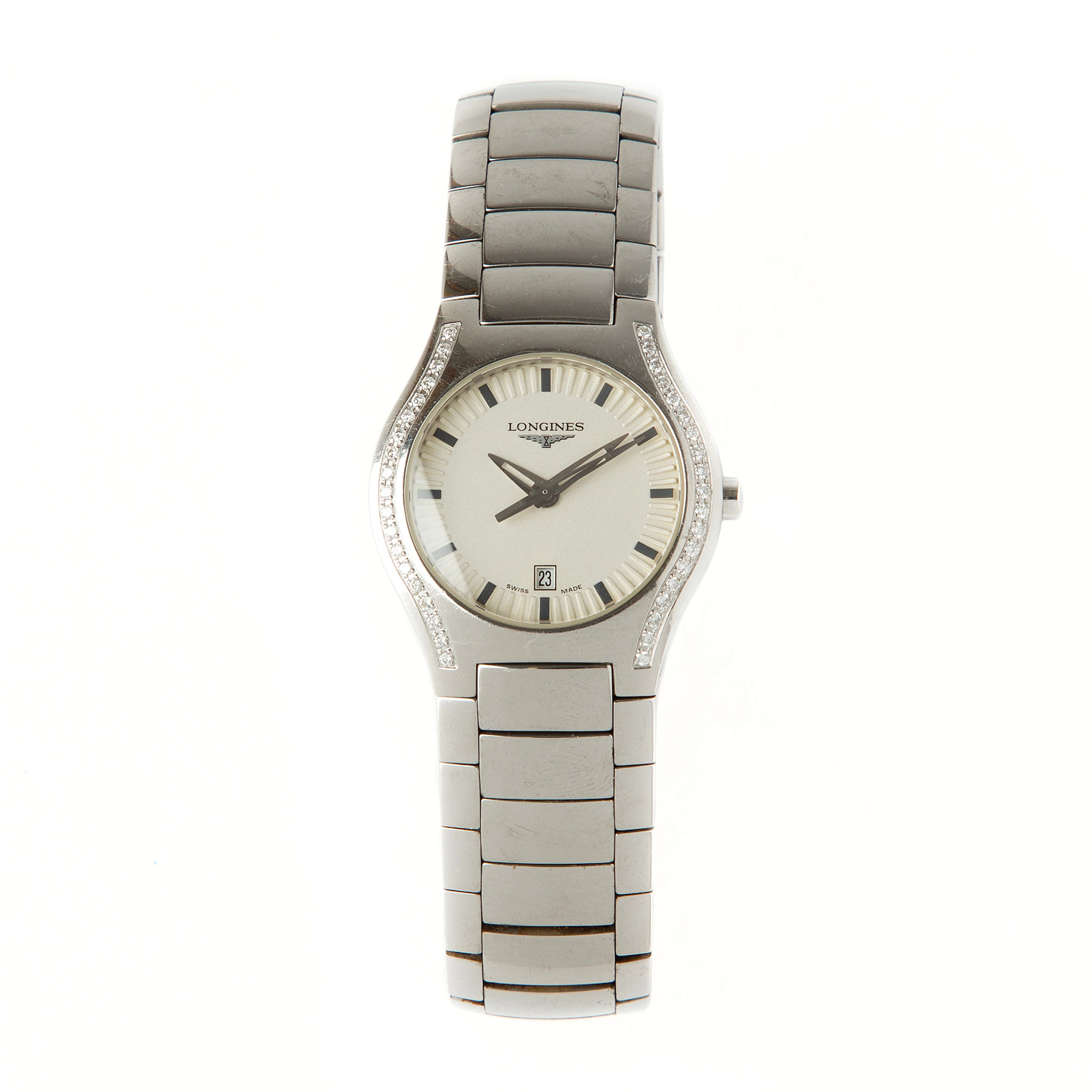 LONGINES, Oposition, armbandsur, 29 mm, stål med briljantslipade diamanter