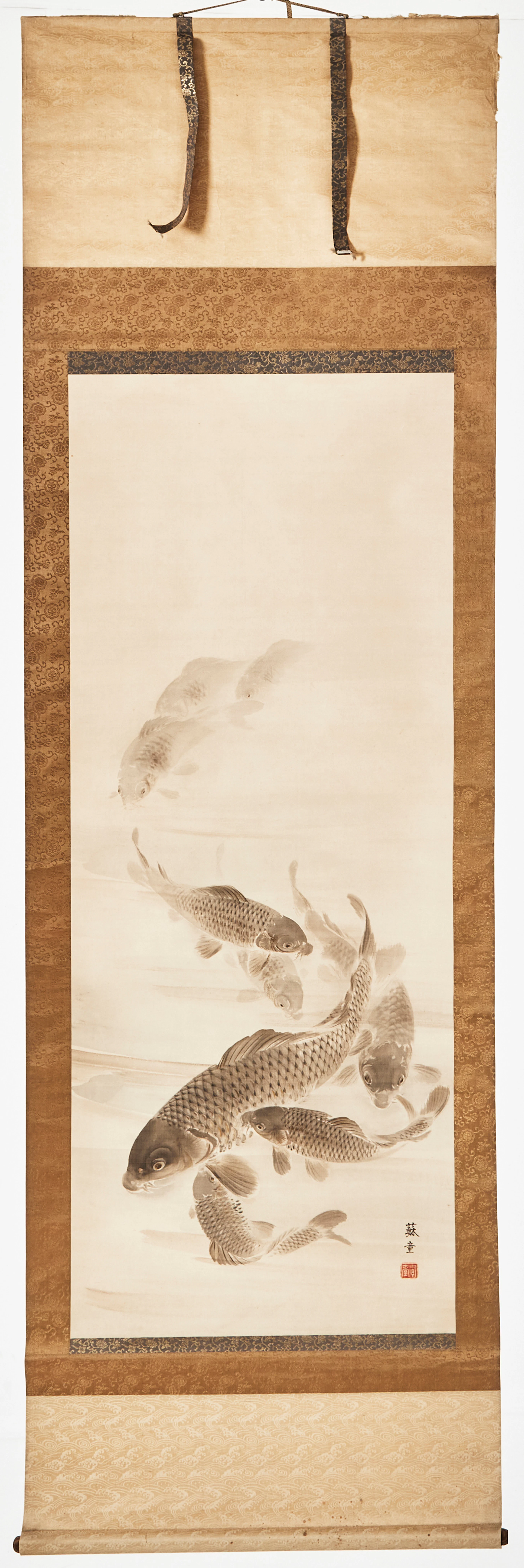 RULLMÅLNING, Kina, 1900-tal, motiv av karpar.