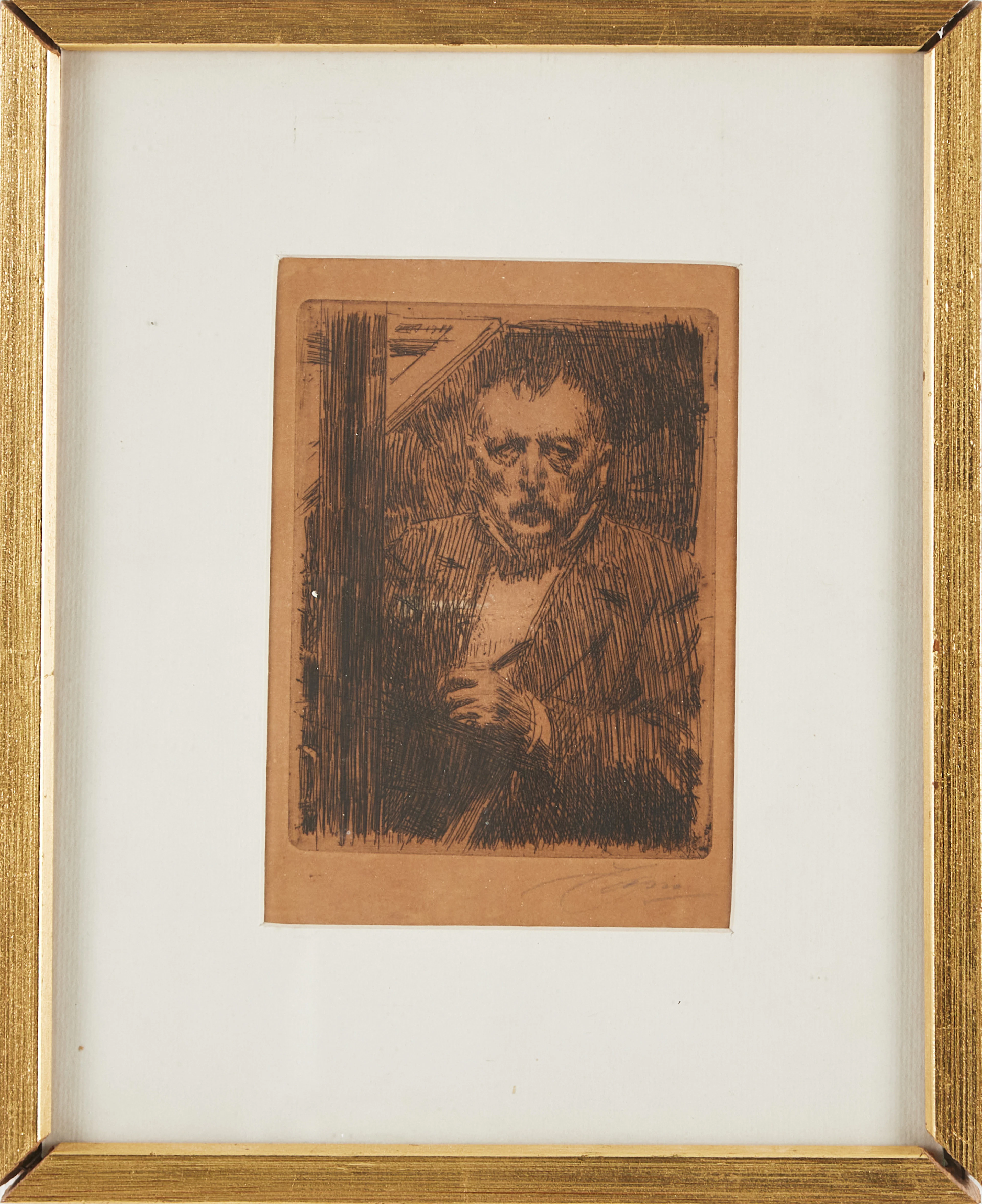 ANDERS ZORN. Självporträtt, etsning, signerad i blyerts och i plåten.