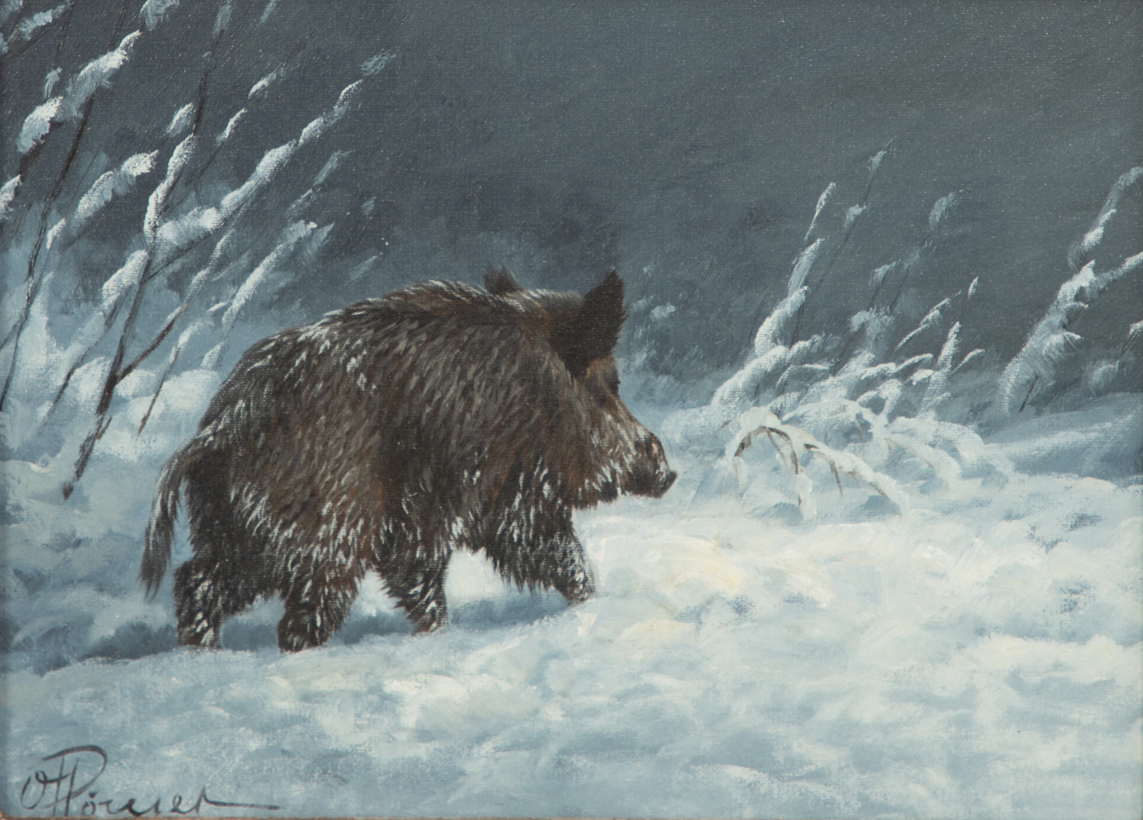OSWALD RÖMER (1938-1998). Wildschwein im Schnee.