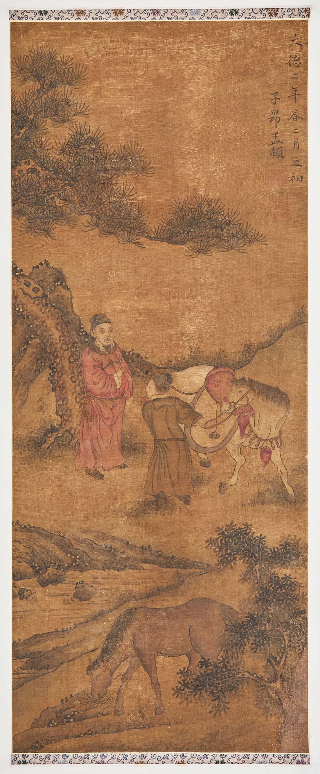 ZHAO MENGFU, efter, tusch och färg på siden, Kina, 18/1900-tal, Landskapsscen
