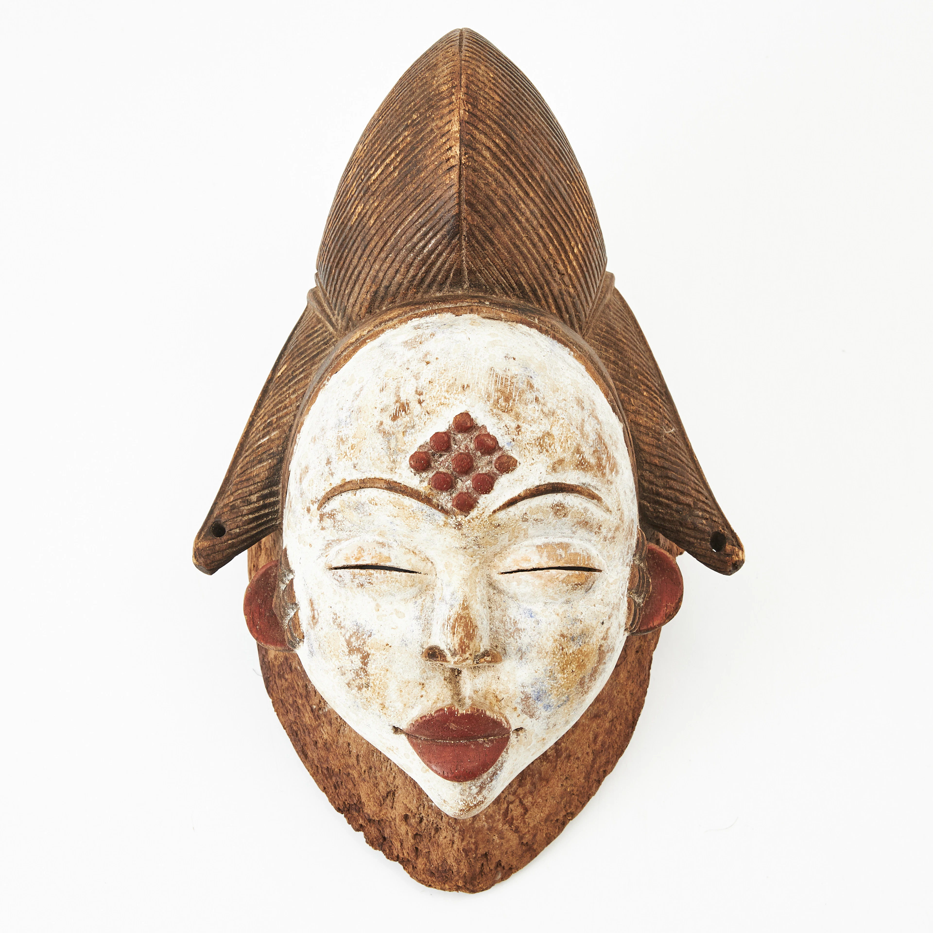 DANSMASK, mukudj, Punu, Gabon, 1900-tal, skuret och bemålat trä.