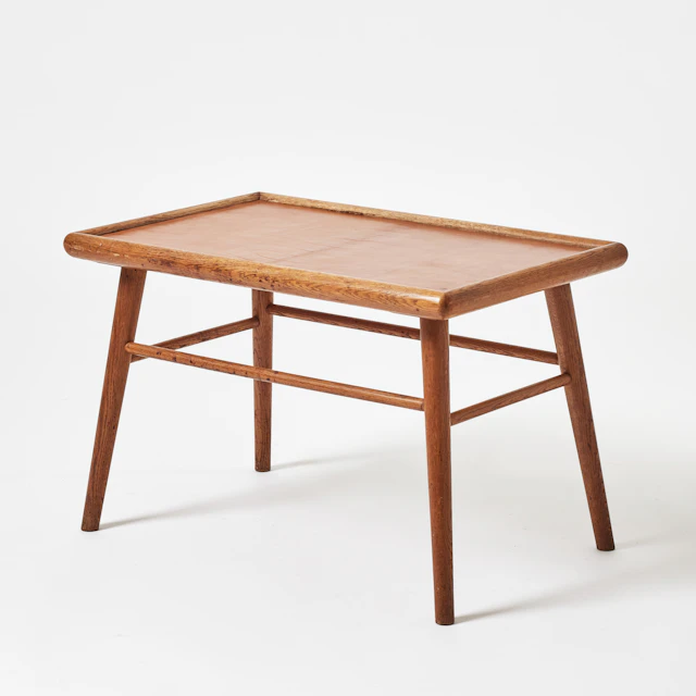 SOFFBORD, Danmark 1940/50-tal, Danish Modern, ek och naturfärgat läder.