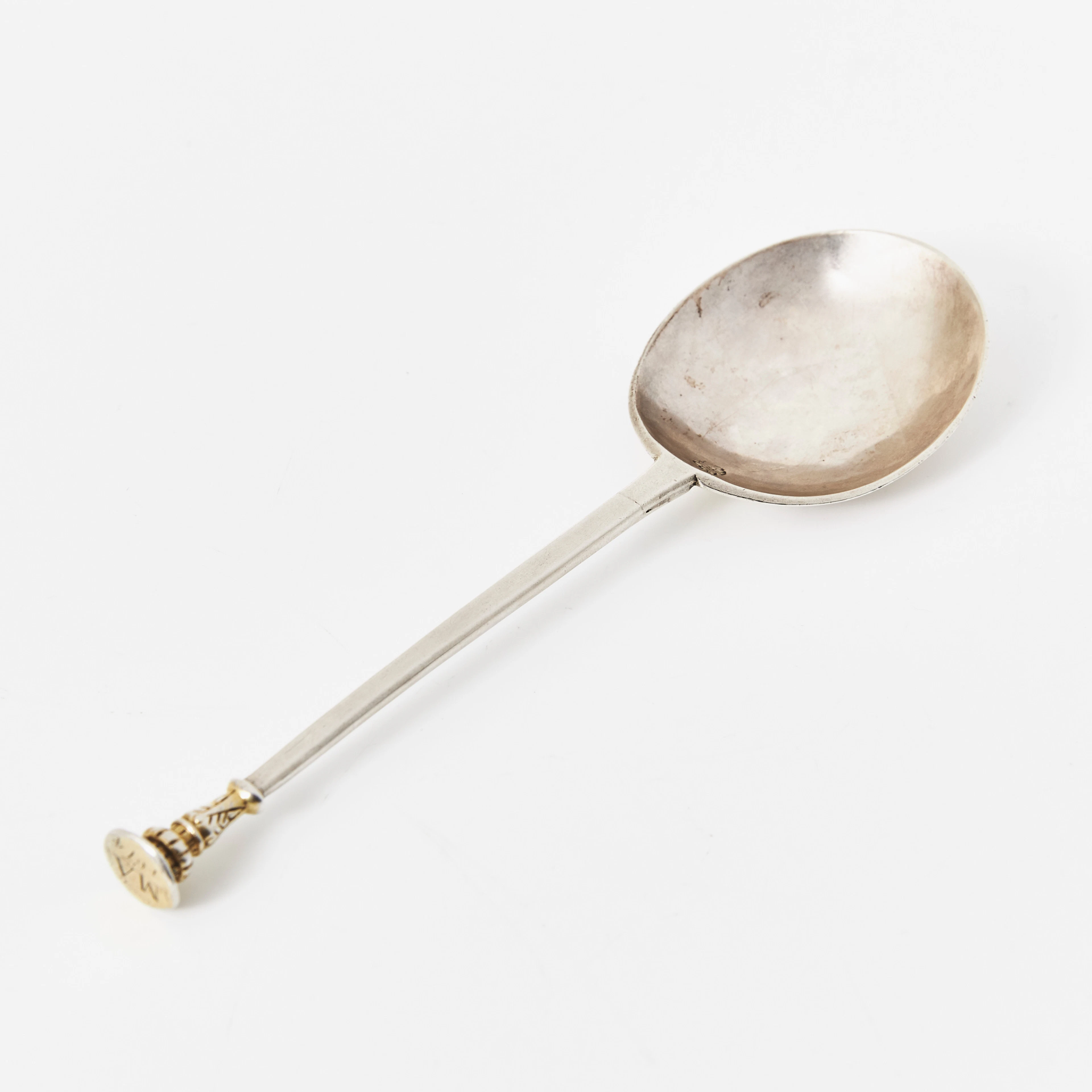 SUPSKED, sk. sigillsked / Seal-top spoon, sterlingsilver, London 1640-50 tal.