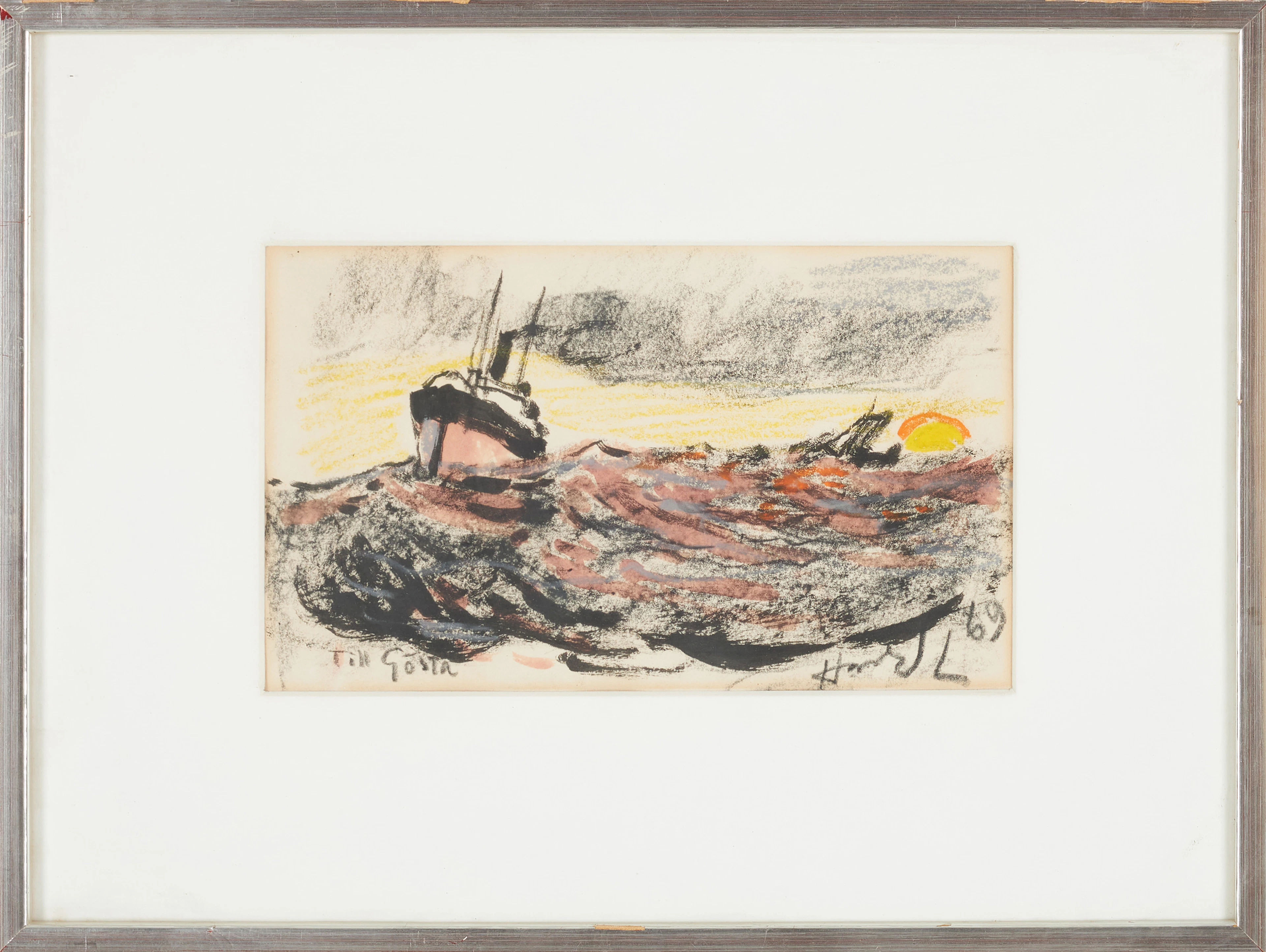 HARALD LINDBERG. Fartyg på havet, pastell, signerad Harald L, -69
