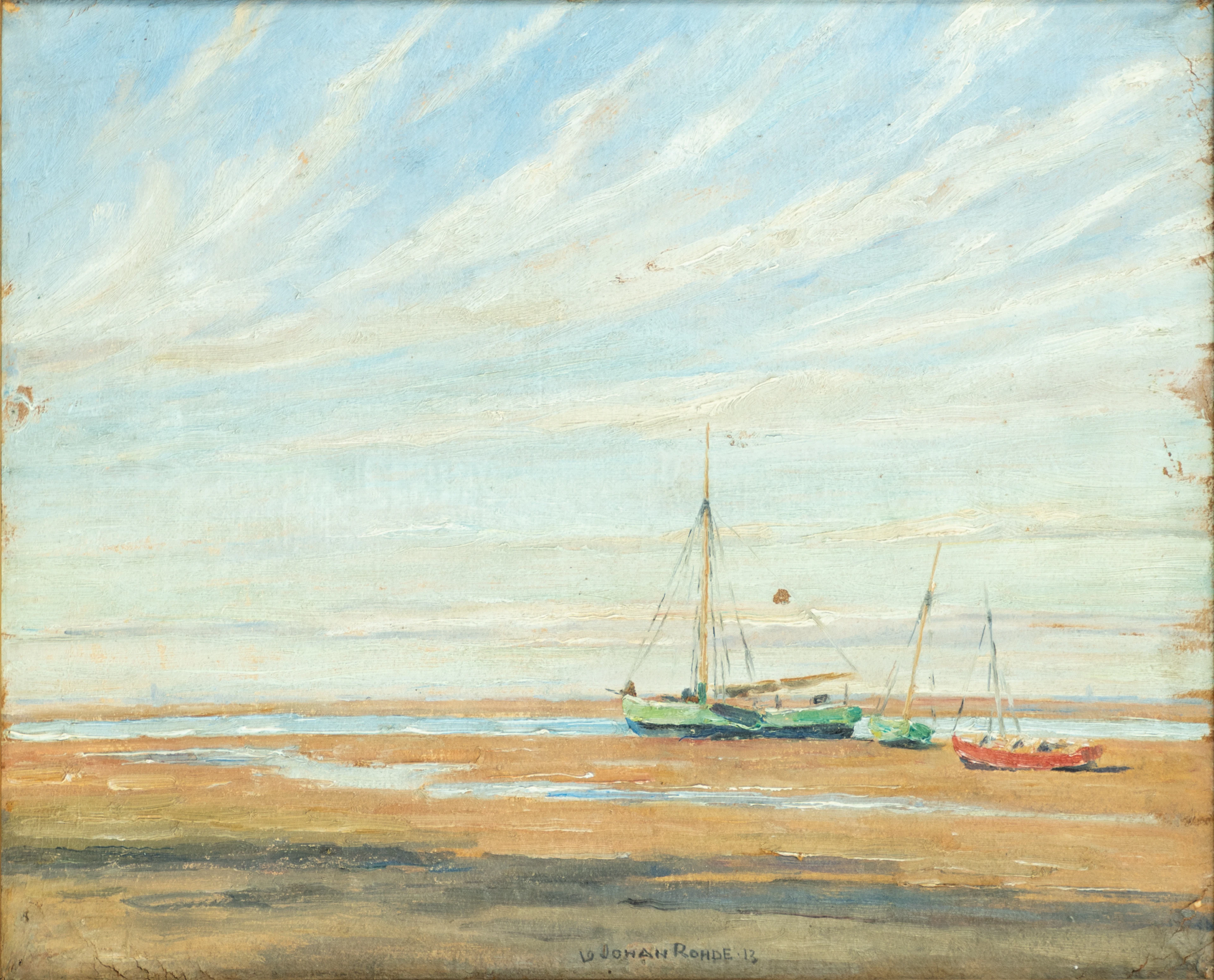 JOHAN GUDMANN ROHDE (1856-1935). Boote am Strand on Fanoe.