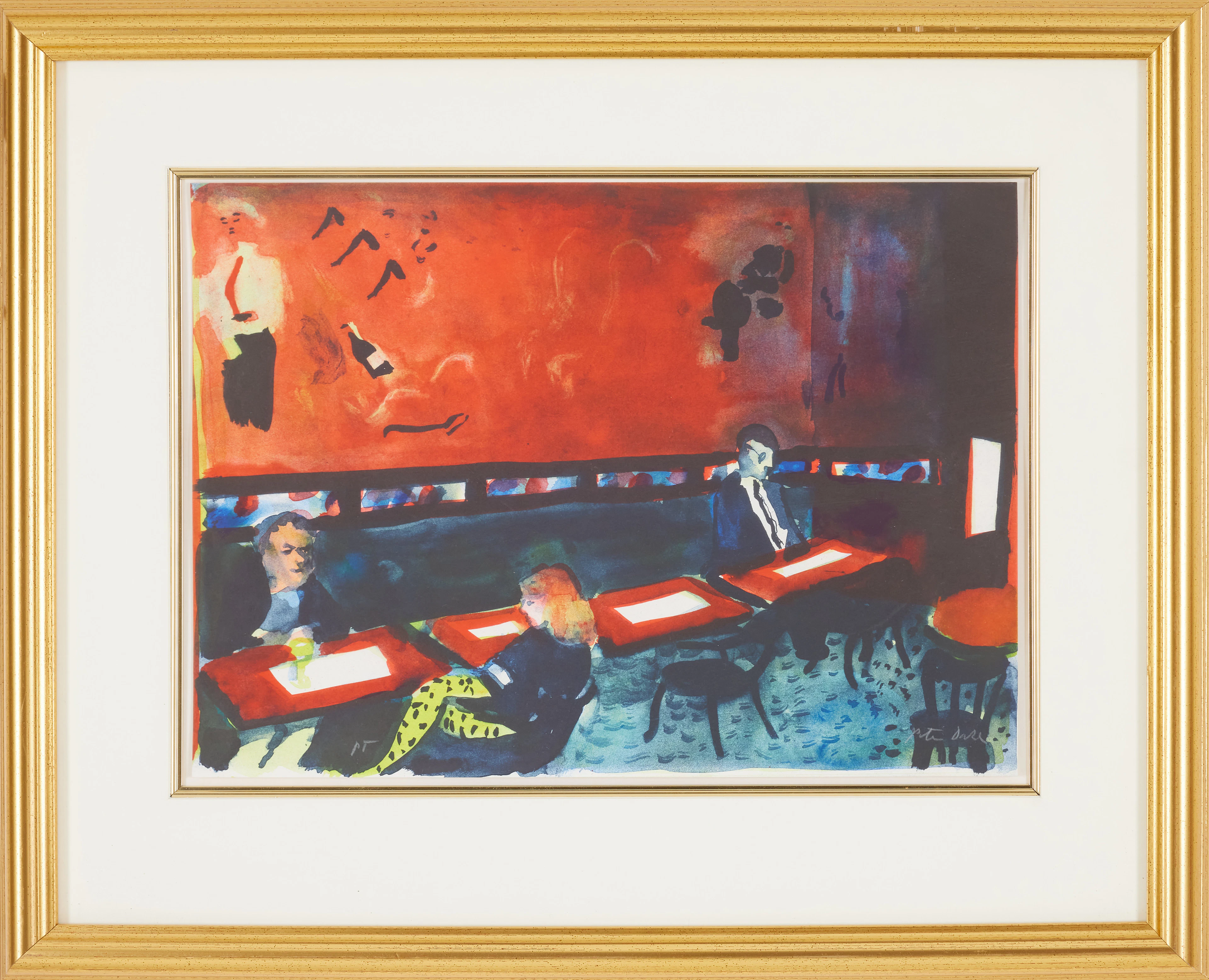 PETER DAHL. Restaurang, färglitografi, signerad samt märkt PT.