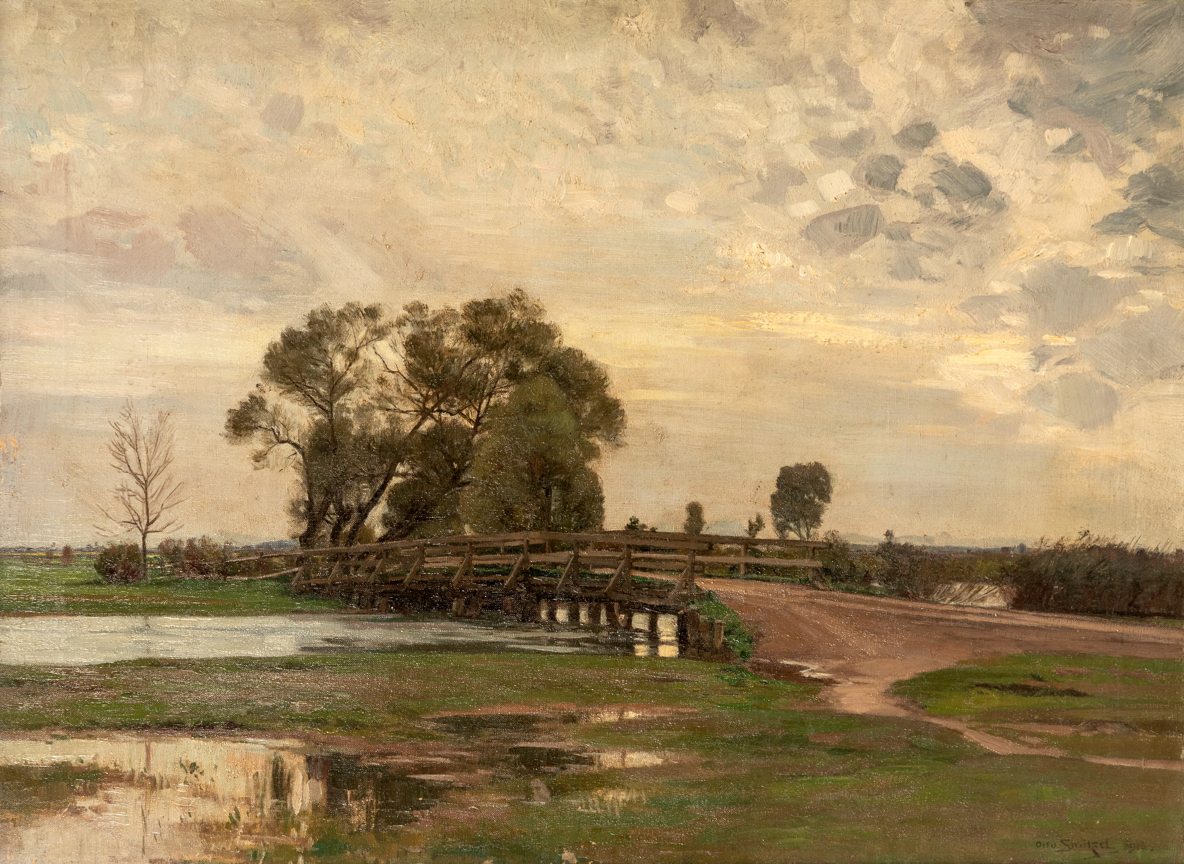 OTTO STRÜTZEL (1855-1930). Mitterndorfer Amperbrücke bei Dachau.