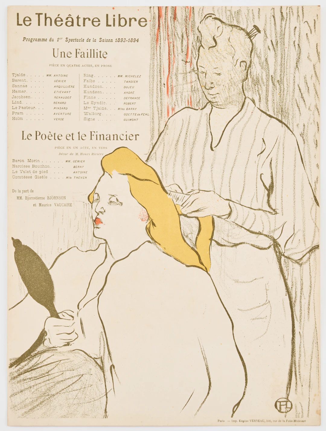HENRI DE TOULOUSE-LAUTREC. "La Coiffure, Programme du Théâtre Libre".