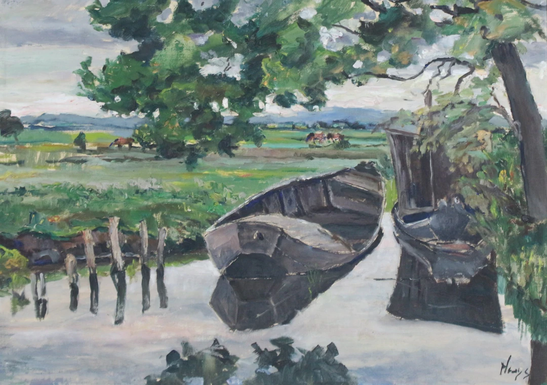 BERNHARD HUYS (1896-1973). Öl auf Leinwand, '' Boote am See ''.