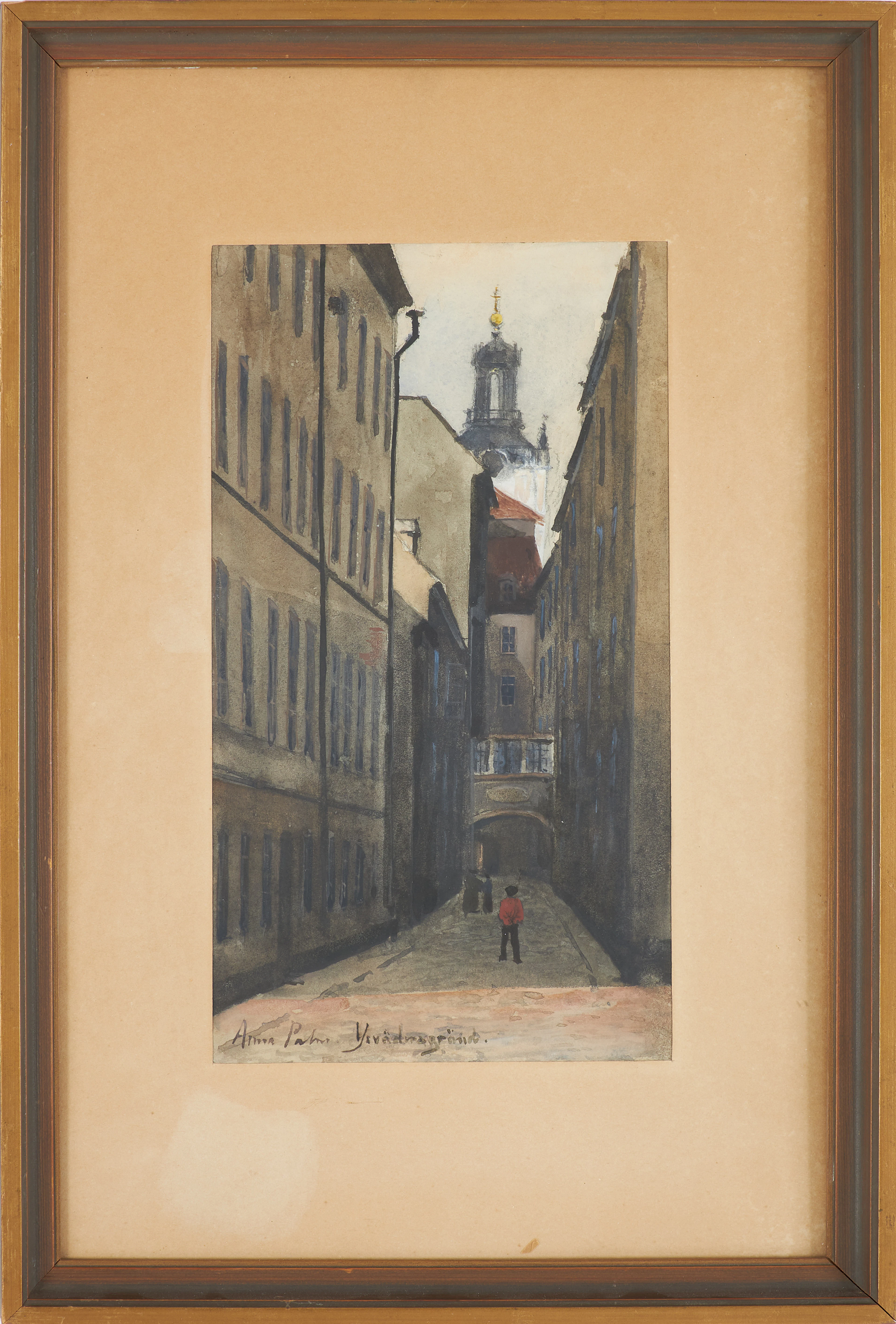 ANNA PALM DE ROSA. "Yrvädersgränd", Stockholm, akvarell, signerad.