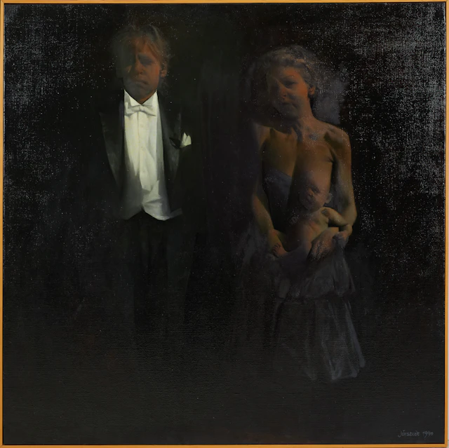 KJELL JÖRSTEDT. Utan titel, familjebild, olja på duk, signerad och