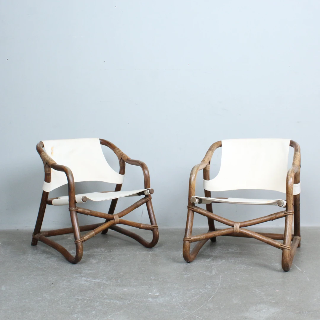 Paar Sessel aus Bambus und Rattan, Dänemark, 1970er Jahre.