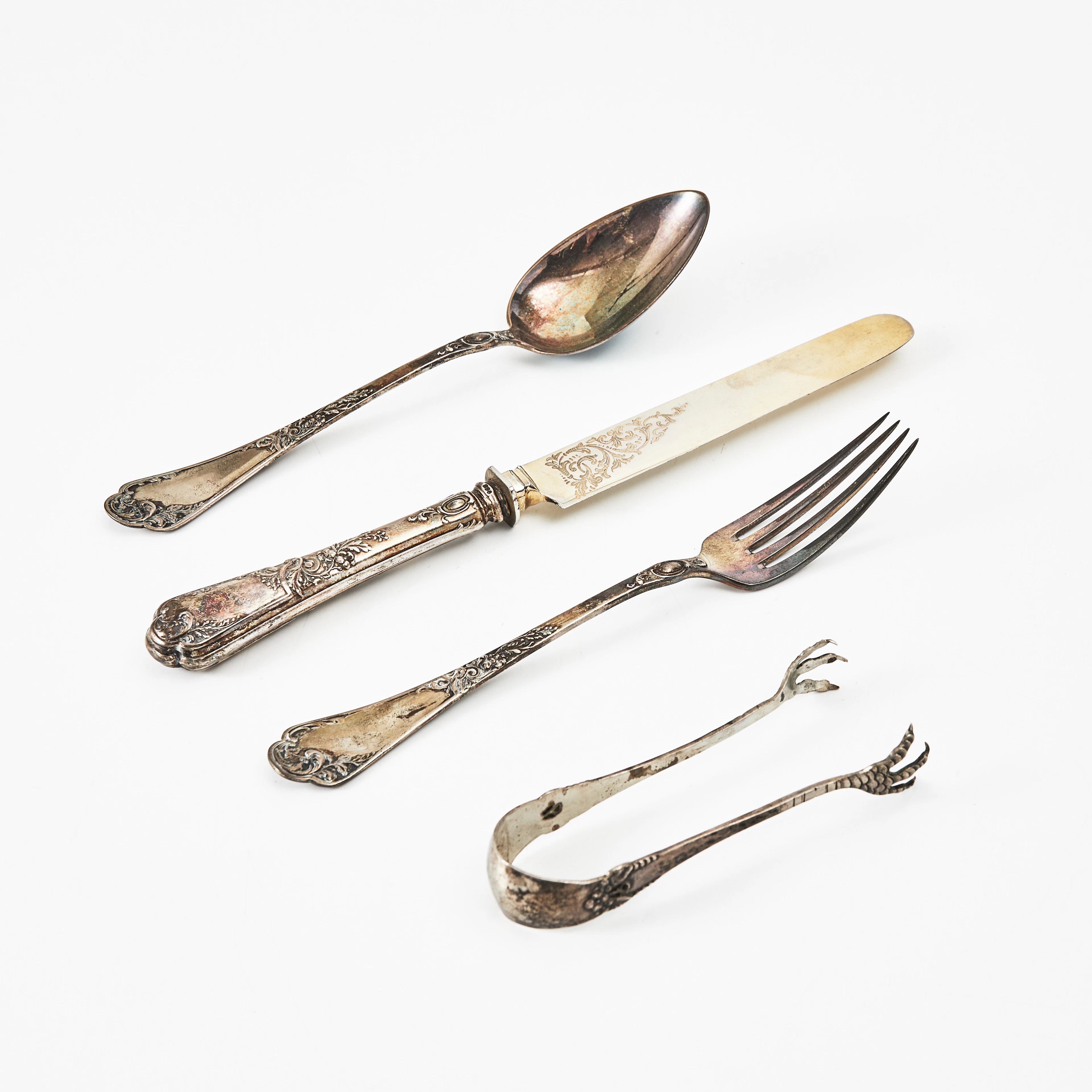 RESEBESTICK, SOCKERTÅNG, 4 dlr., silver, omkring år 1900, etui (ej