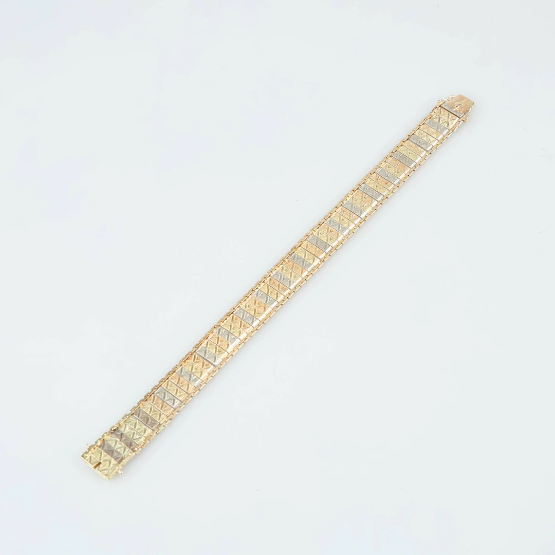 ARMBAND, 14K guld, trefärgad, Tyskland, importstämpel Suomen Kultaseppä