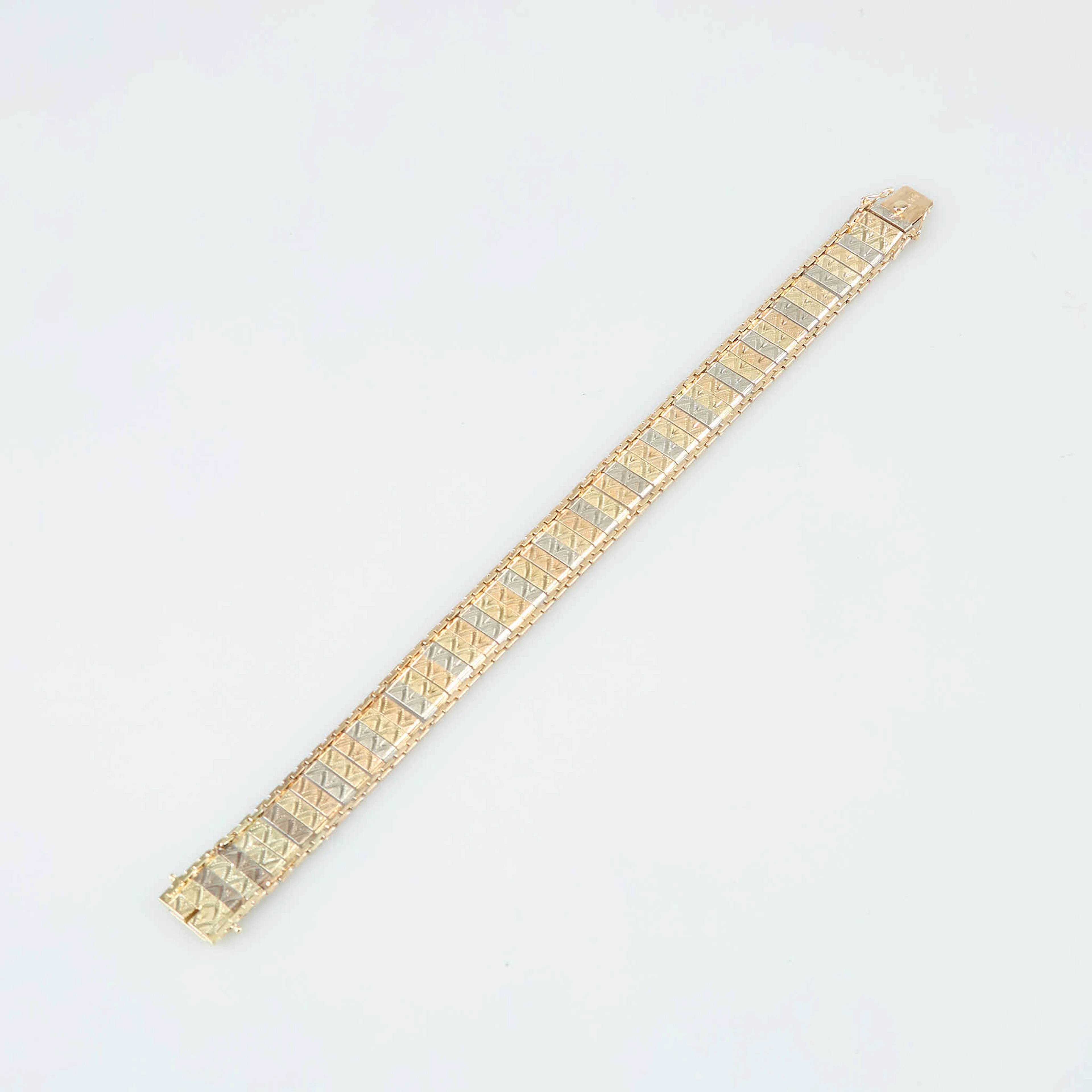 ARMBAND, 14K guld, trefärgad, Tyskland, importstämpel Suomen Kultaseppä