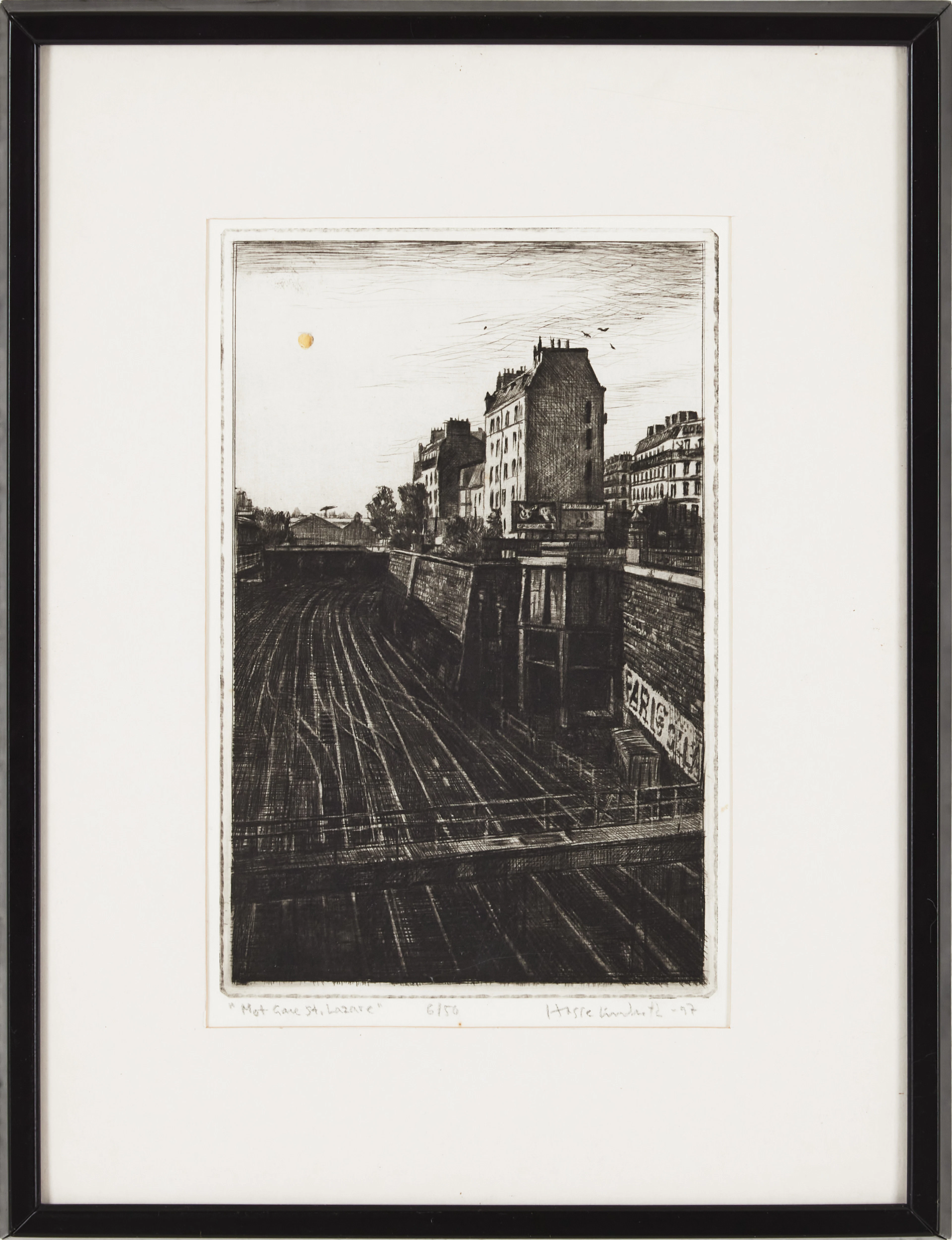 HASSE LINDROTH (1938-2022) "Mot gare St. Lazare" etsning, kolorerad