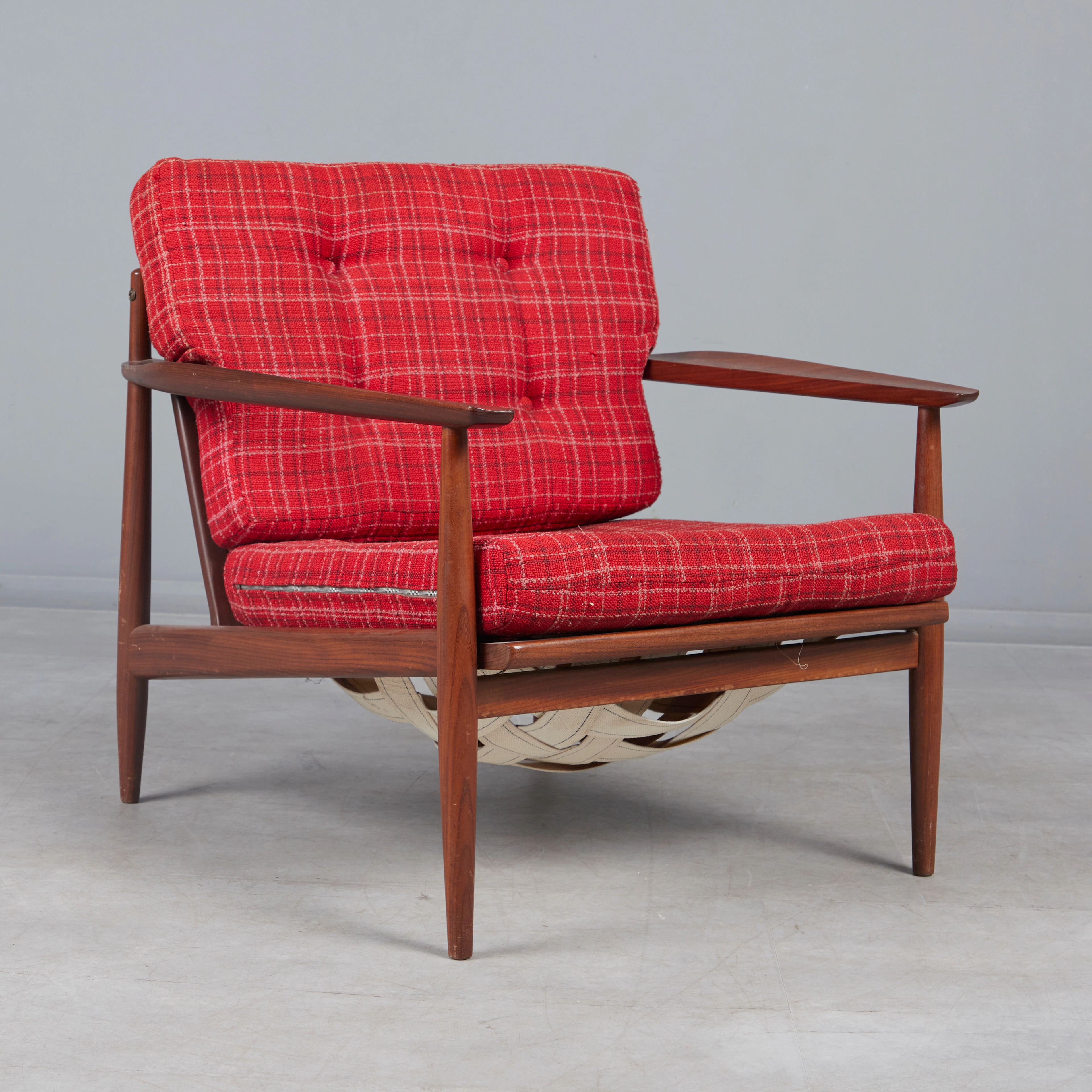 MID-CENTURY Sessel / Lounge Chair, Teakholz, Wollstoff, 1960er Jahre