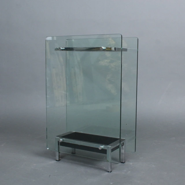 Mid-Century Schirmständer, Glas, verchromtes Metall, Italien.