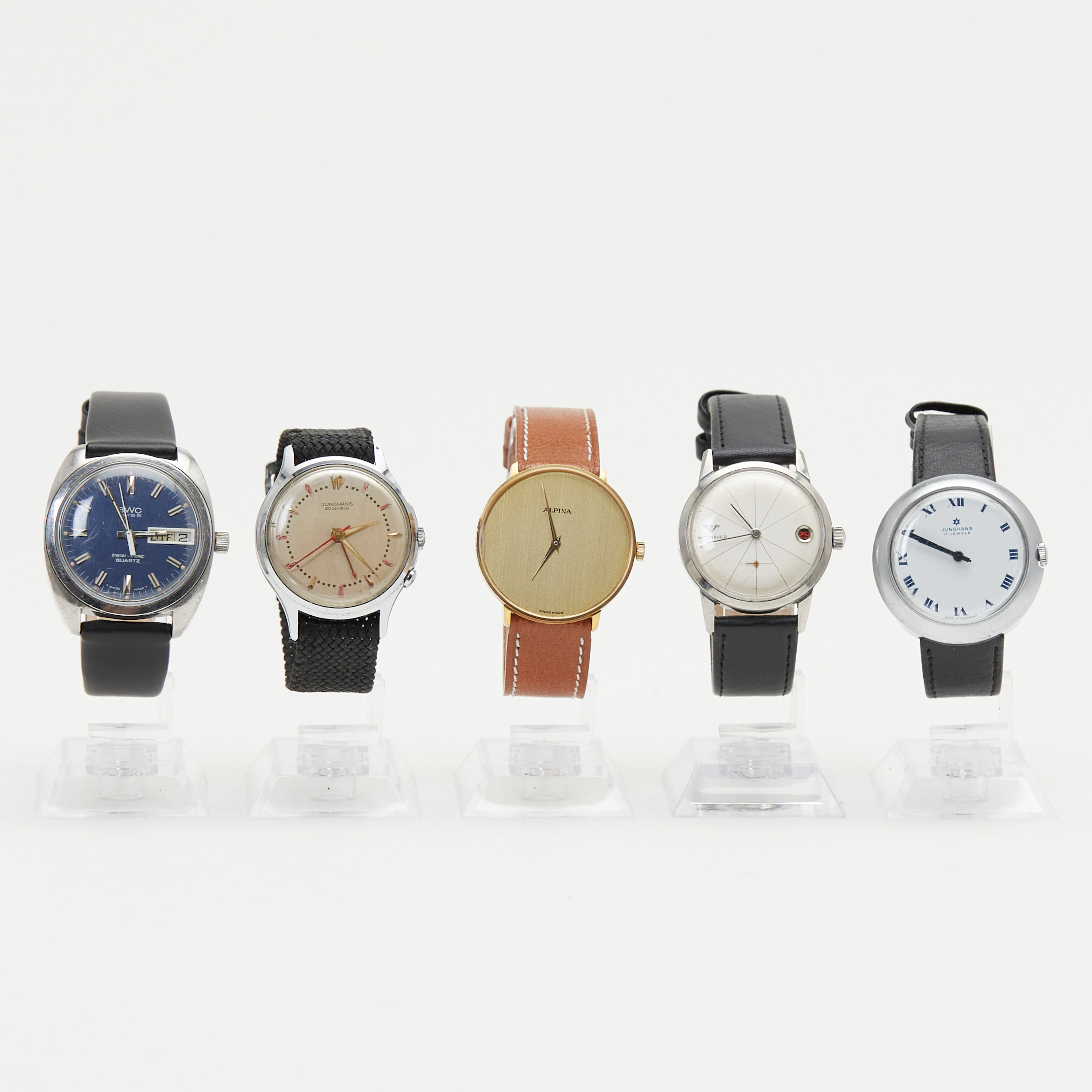 ALPINA, JUNGHANS, WITTNAUER ETC., Konvolut Armbanduhren, 20. Jahrhundert. (5).