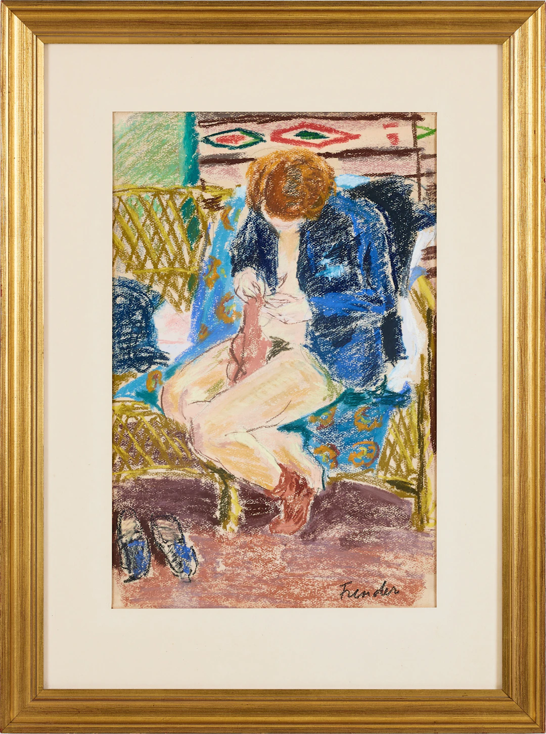 HELGE FRENDER (1906-1976). "Gudrun syr", oljepastell, signerad Frender.