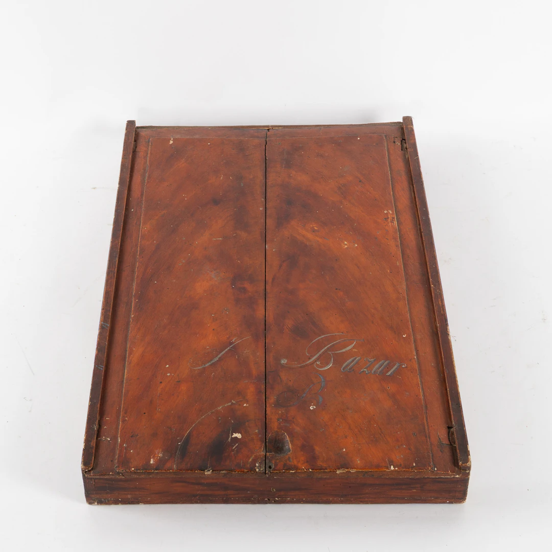 TIMPLÅDA, med skjutlock, allmoge, bemålat trä, 1800-tal.
