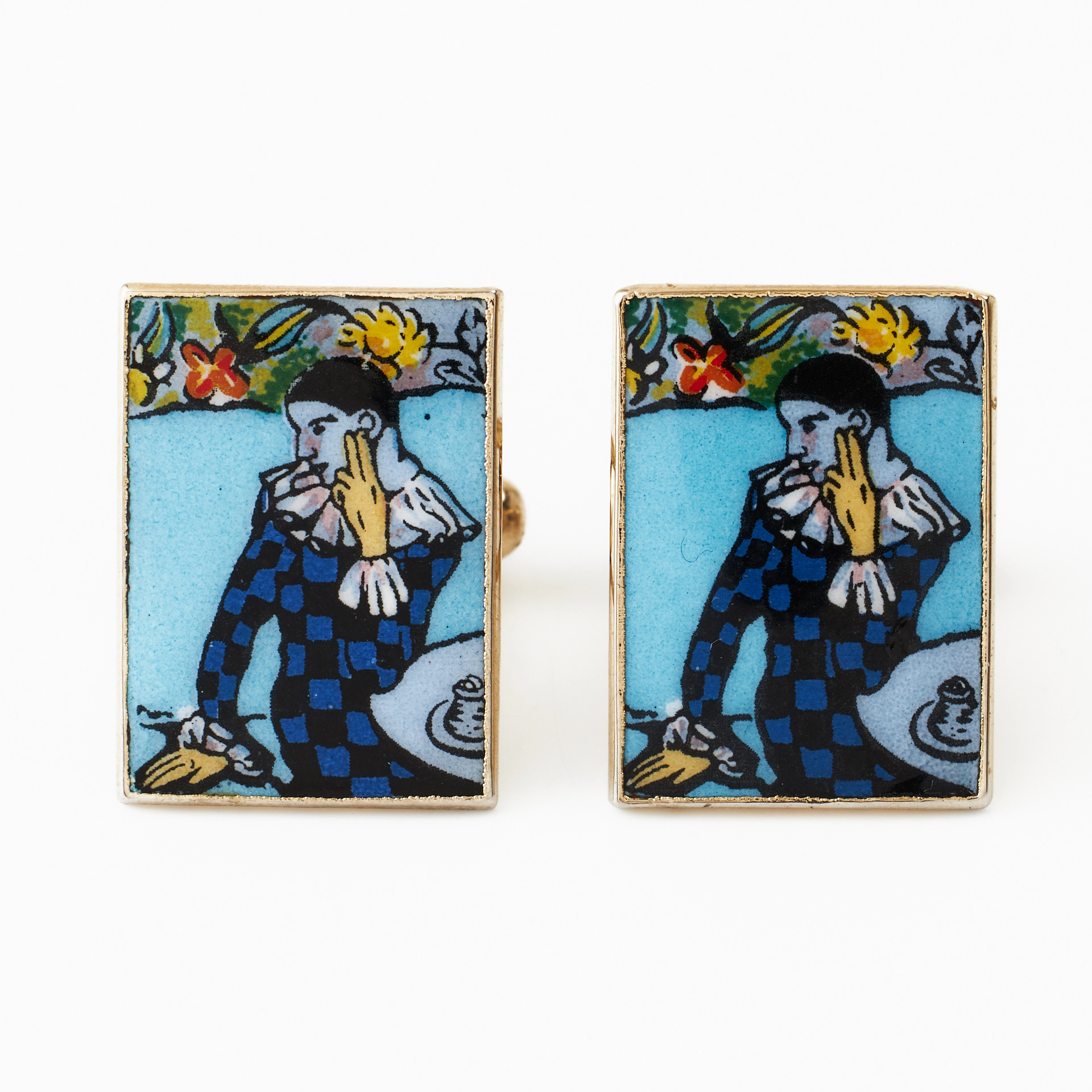 MANSCHETTKNAPPAR, 1 par, gulmetall, "Pablo Picasso Enamel Harlequin"