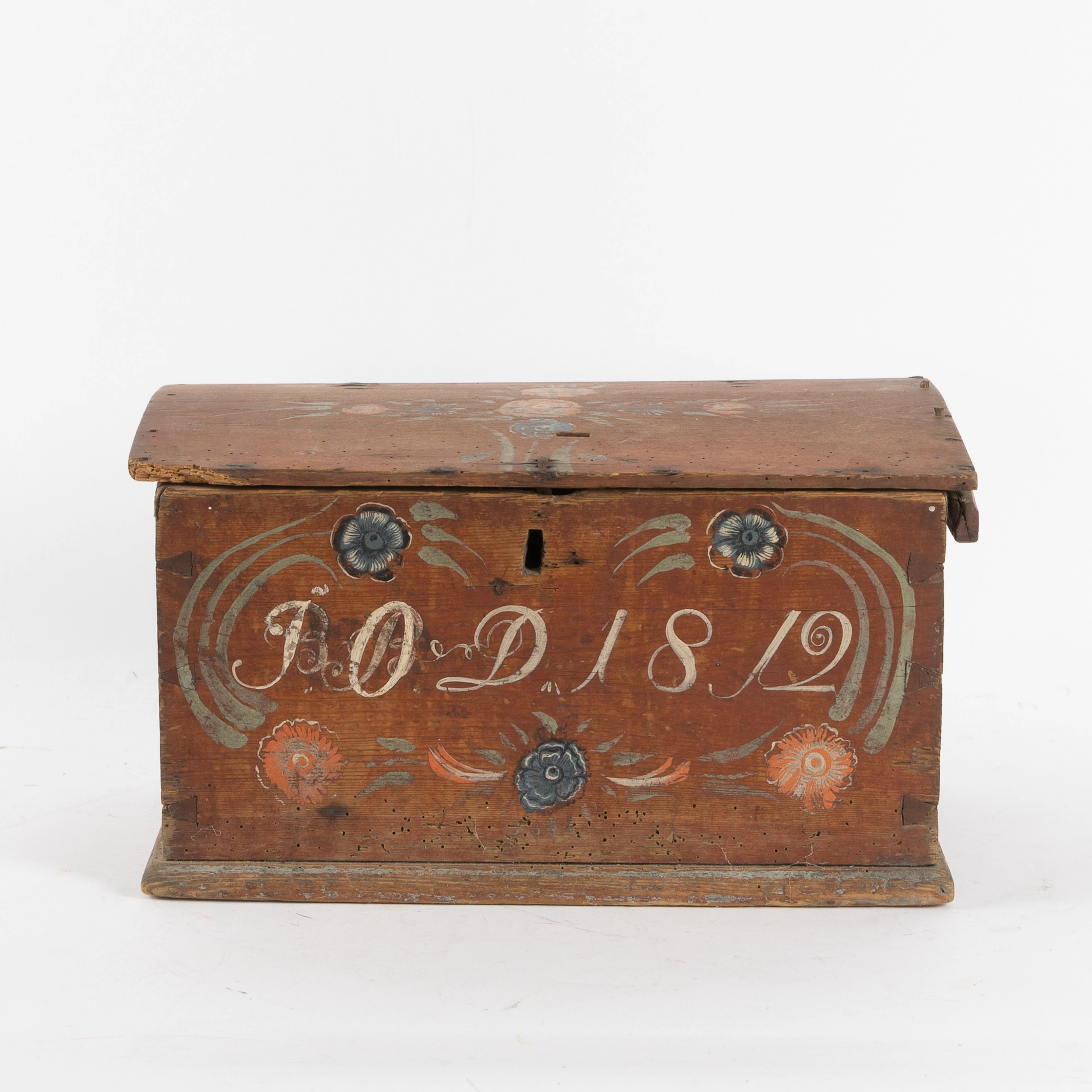 SKRIN / KISTA, allmoge, bemålat trä, daterad 1812.